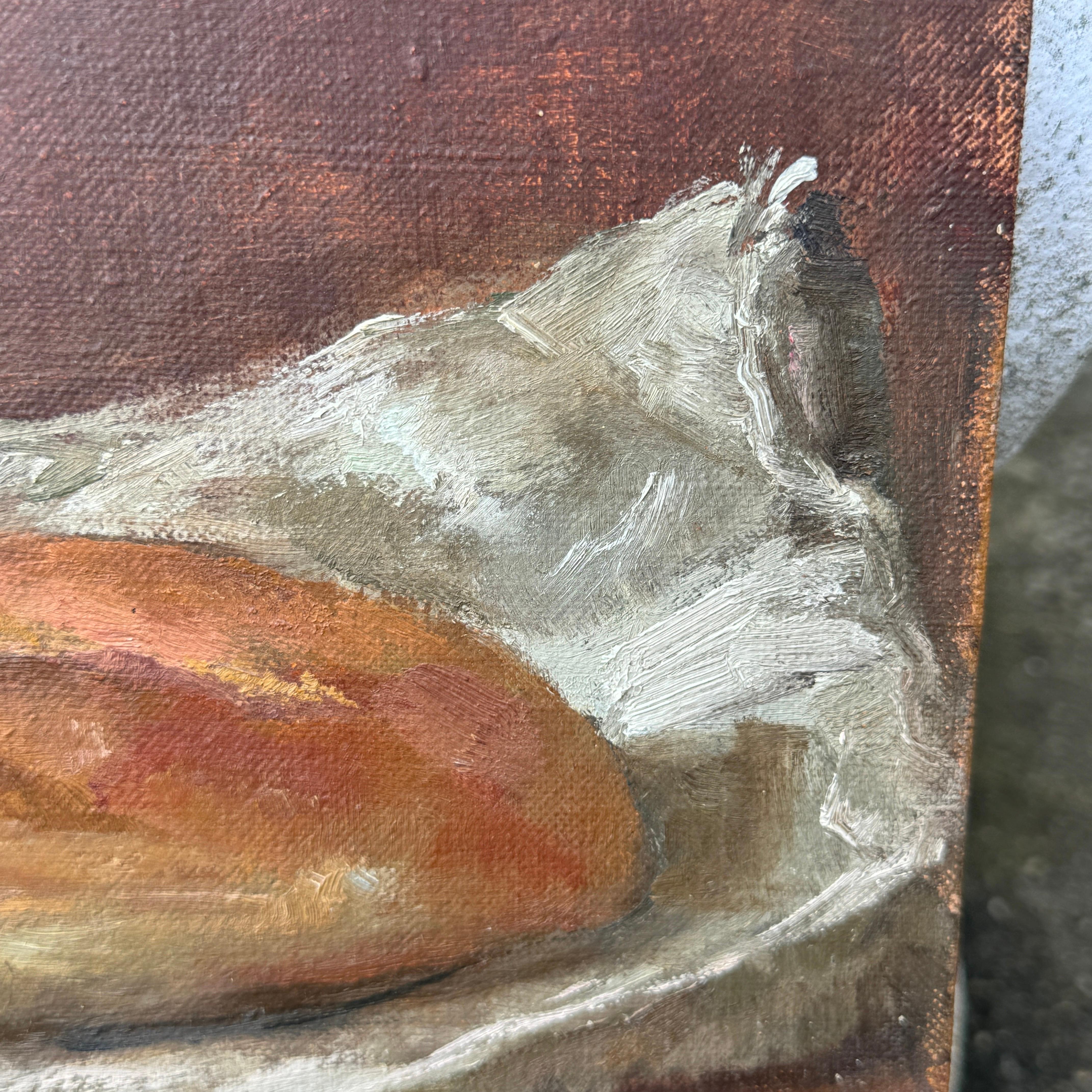 French Double Sided Still-Life Oil on Canvas Wine and Bread Painting For Sale 10