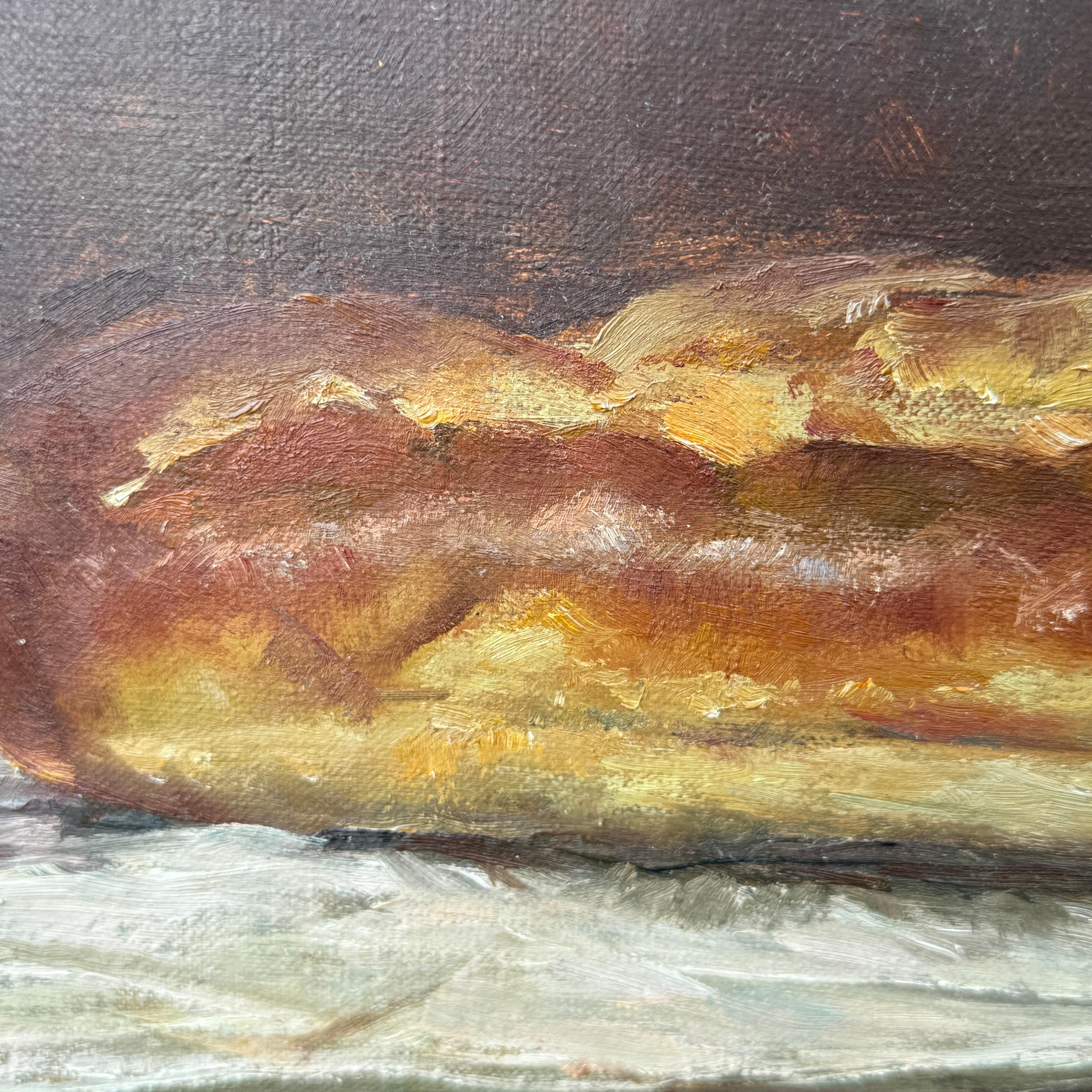 French Double Sided Still-Life Oil on Canvas Wine and Bread Painting For Sale 11