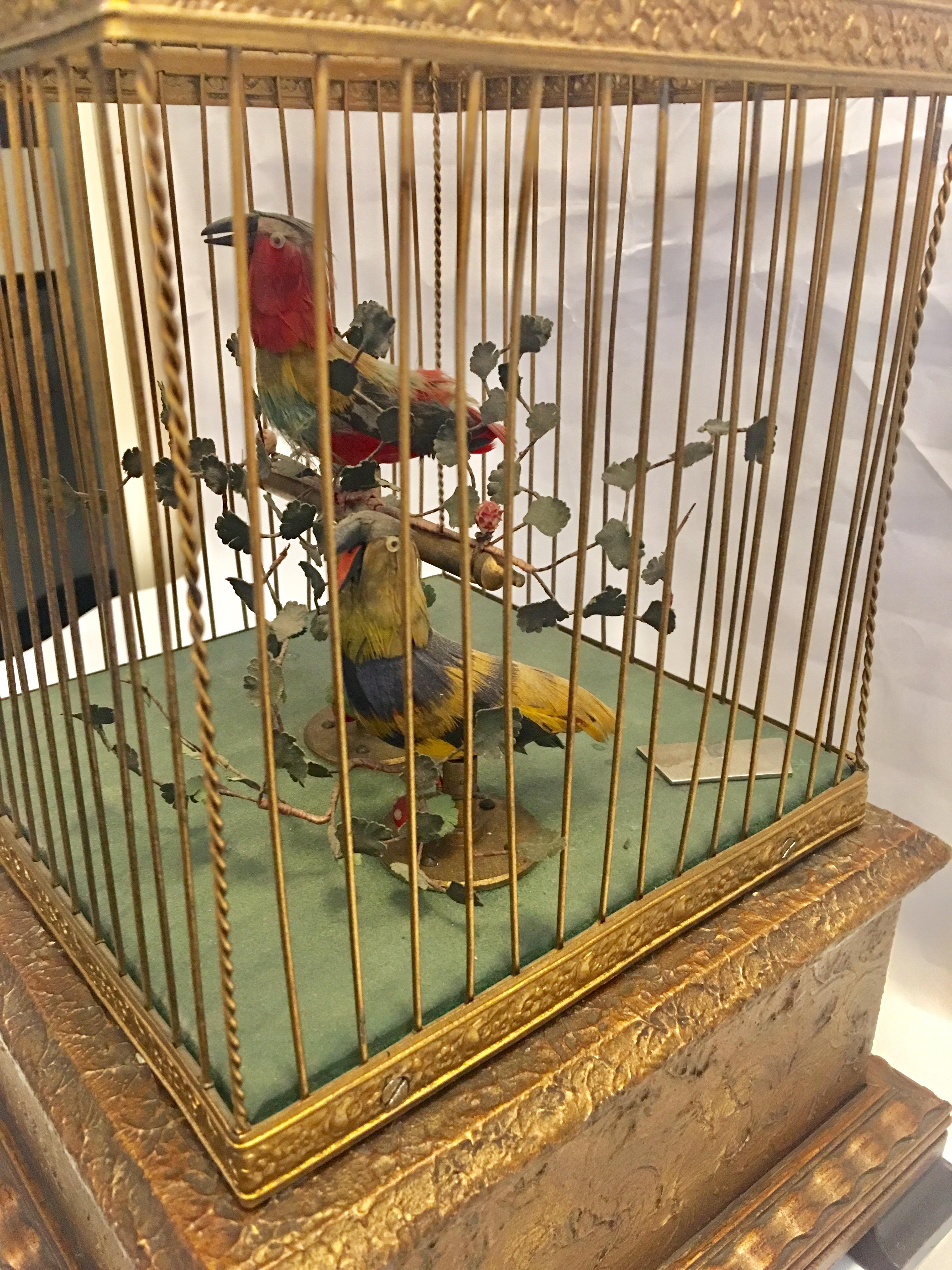 19th Century French Double Singing Automaton Singing Birds in Cage  In Good Condition In London, Nottinghill