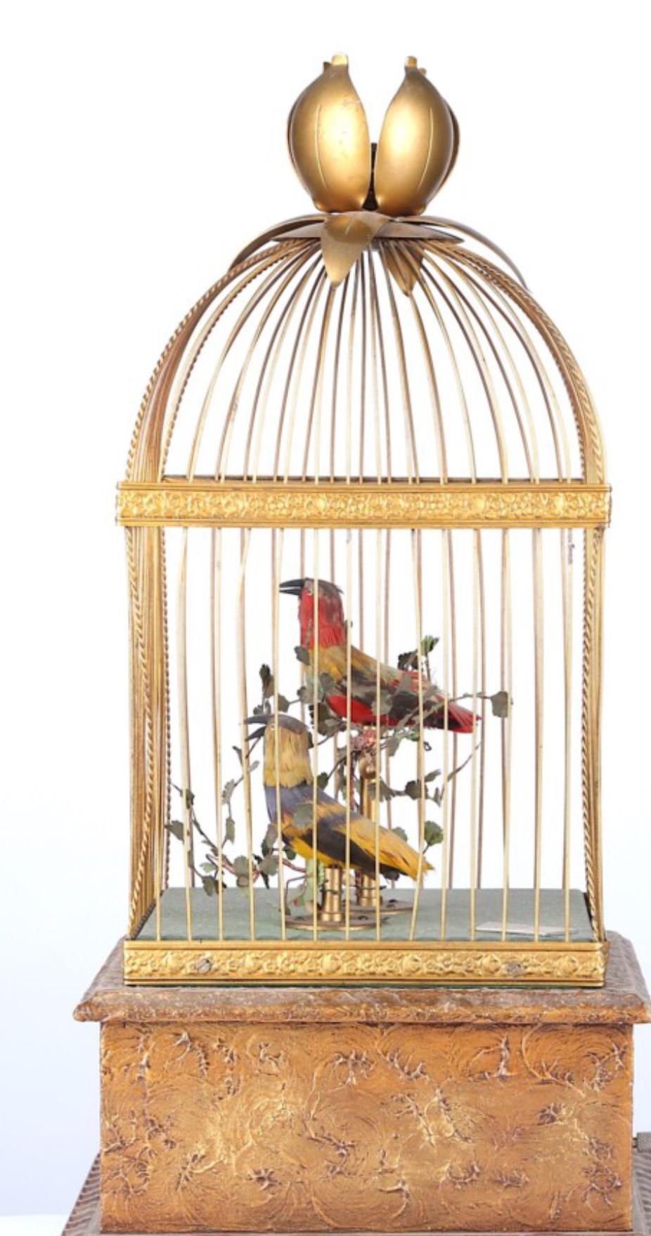 18th Century 19th Century French Double Singing Automaton Singing Birds in Cage 