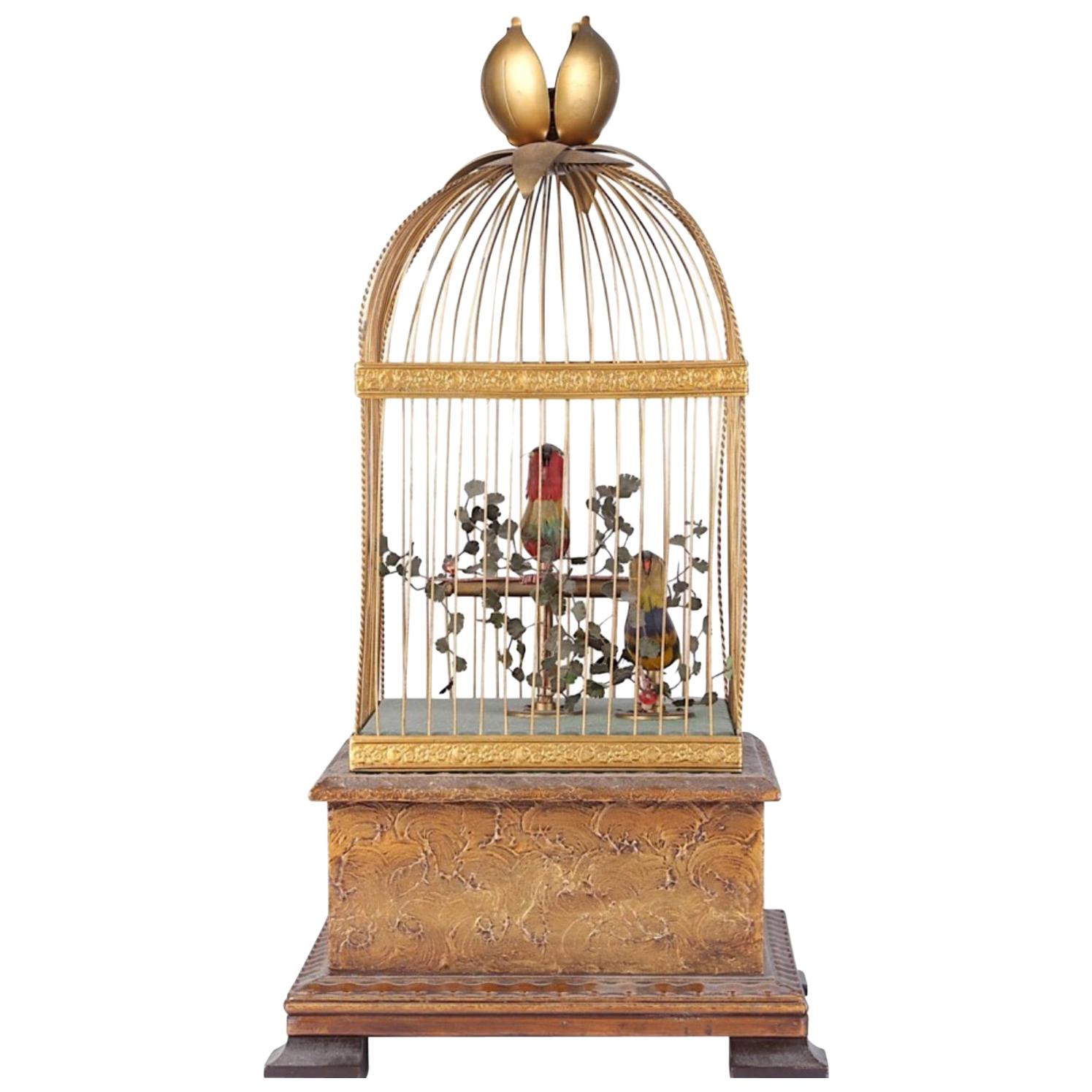 19th Century French Double Singing Automaton Singing Birds in Cage 