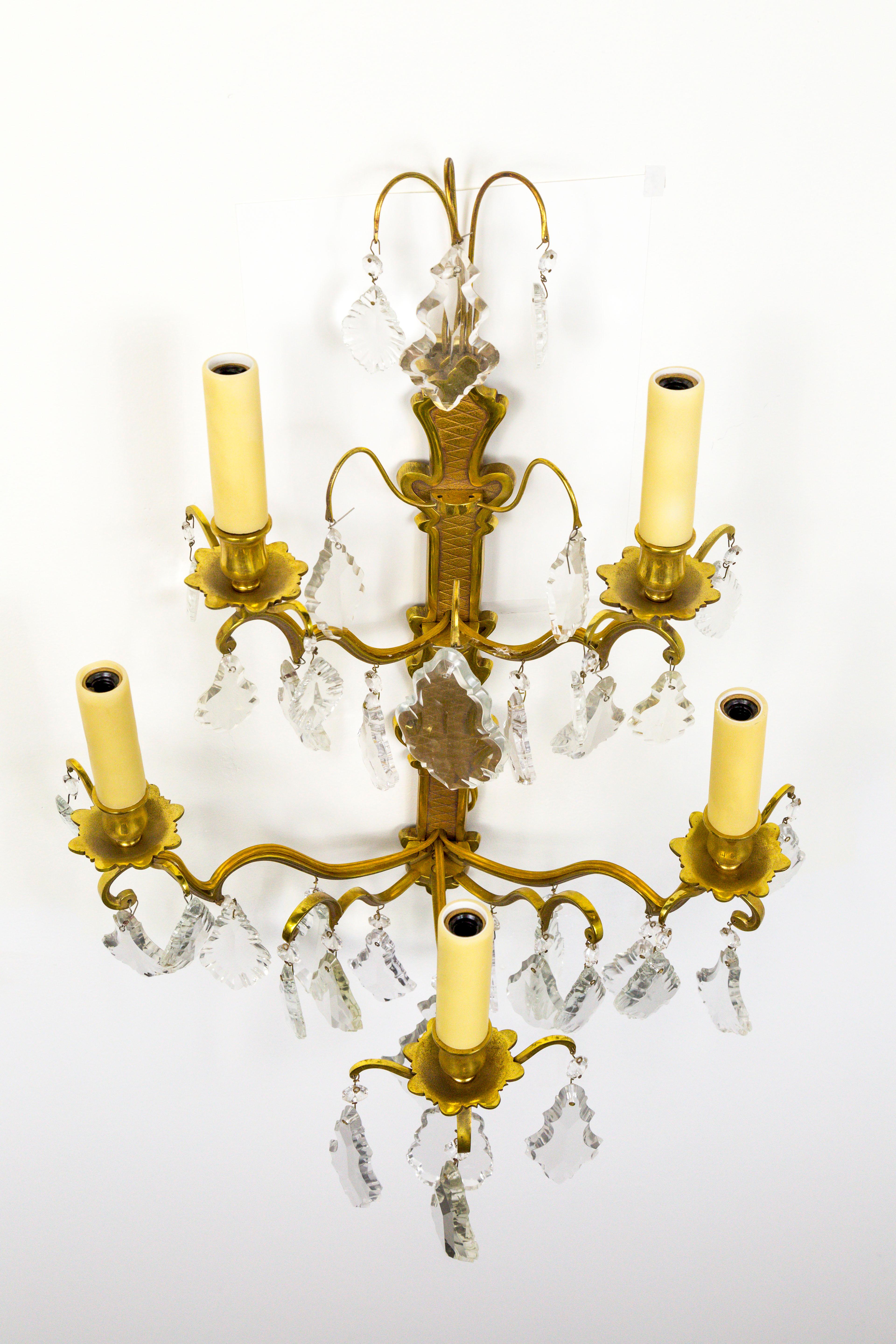 French Double Tier Crystal Candelabra Sconces, Pair 5
