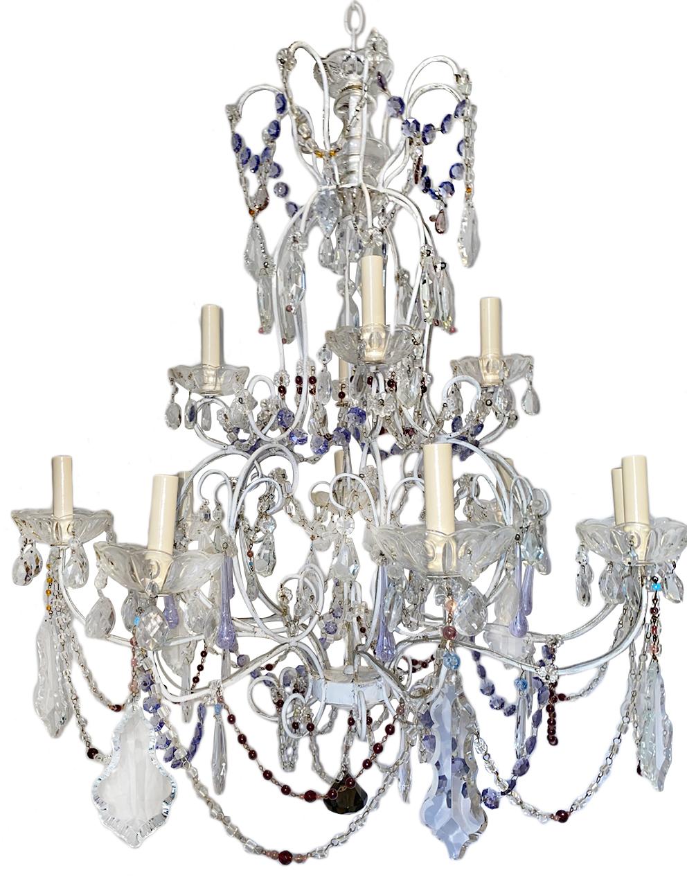 French Double-Tier Crystal Chandelier In Good Condition For Sale In New York, NY