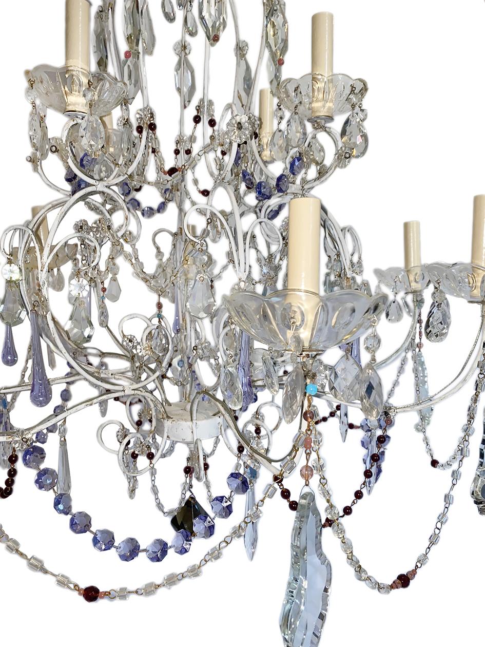 Early 20th Century French Double-Tier Crystal Chandelier For Sale