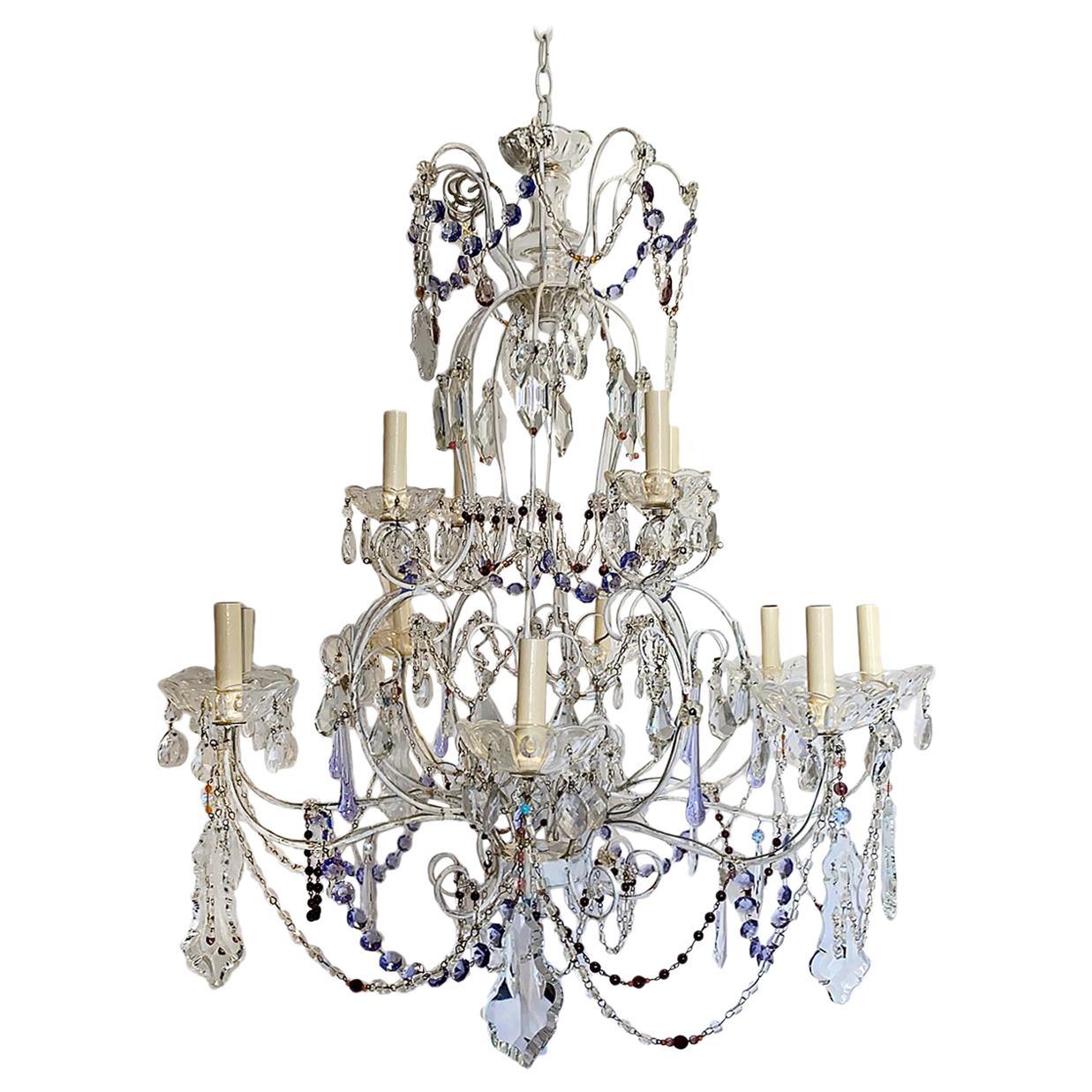 French Double-Tier Crystal Chandelier