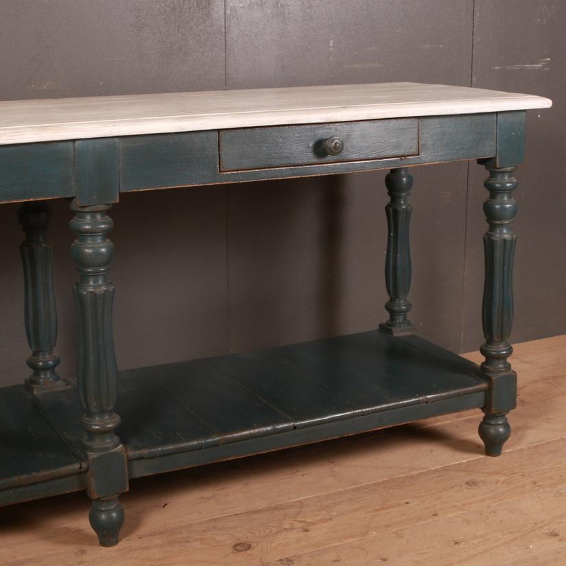 Very good antique French drapers/ console table, 1840

Dimensions
81 inches (206 cms) wide
22 inches (56 cms) deep
33.5 inches (85 cms) high.

 