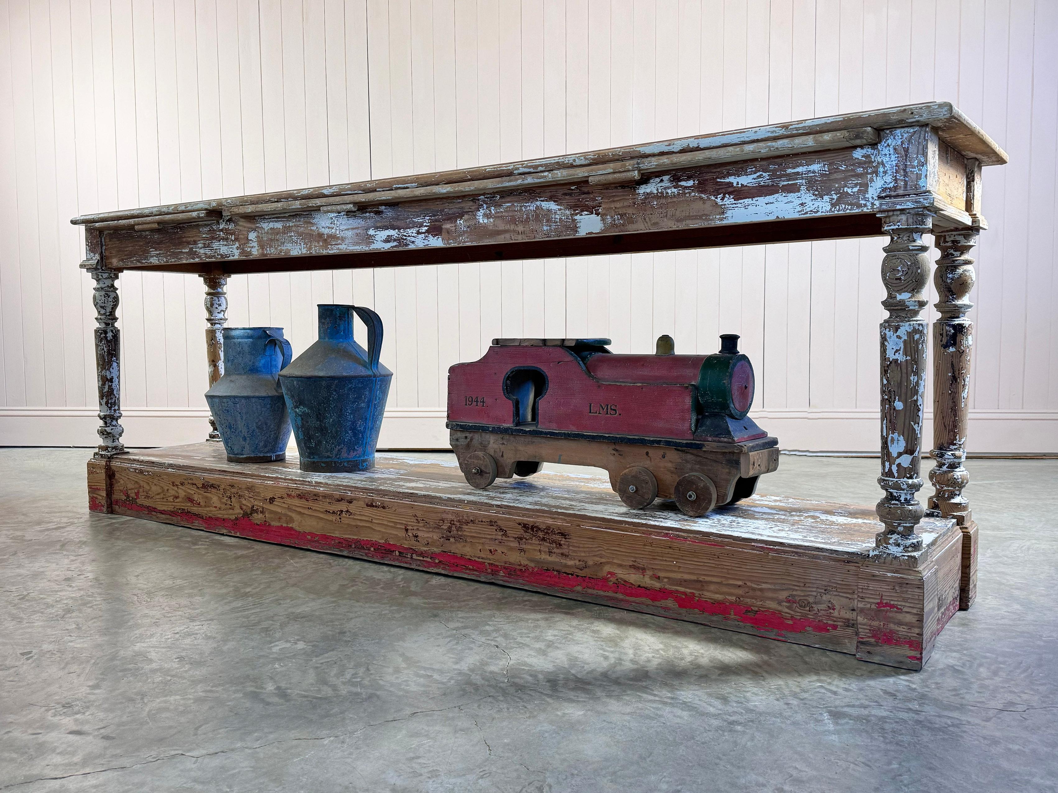 We sourced this late 19th Century Drapers table in Lyon, France. Designed for use in an atelier, to measure, cut and display textiles.  Classic French craftsmanship with a timeless appeal and a unique addition to any space adding character and