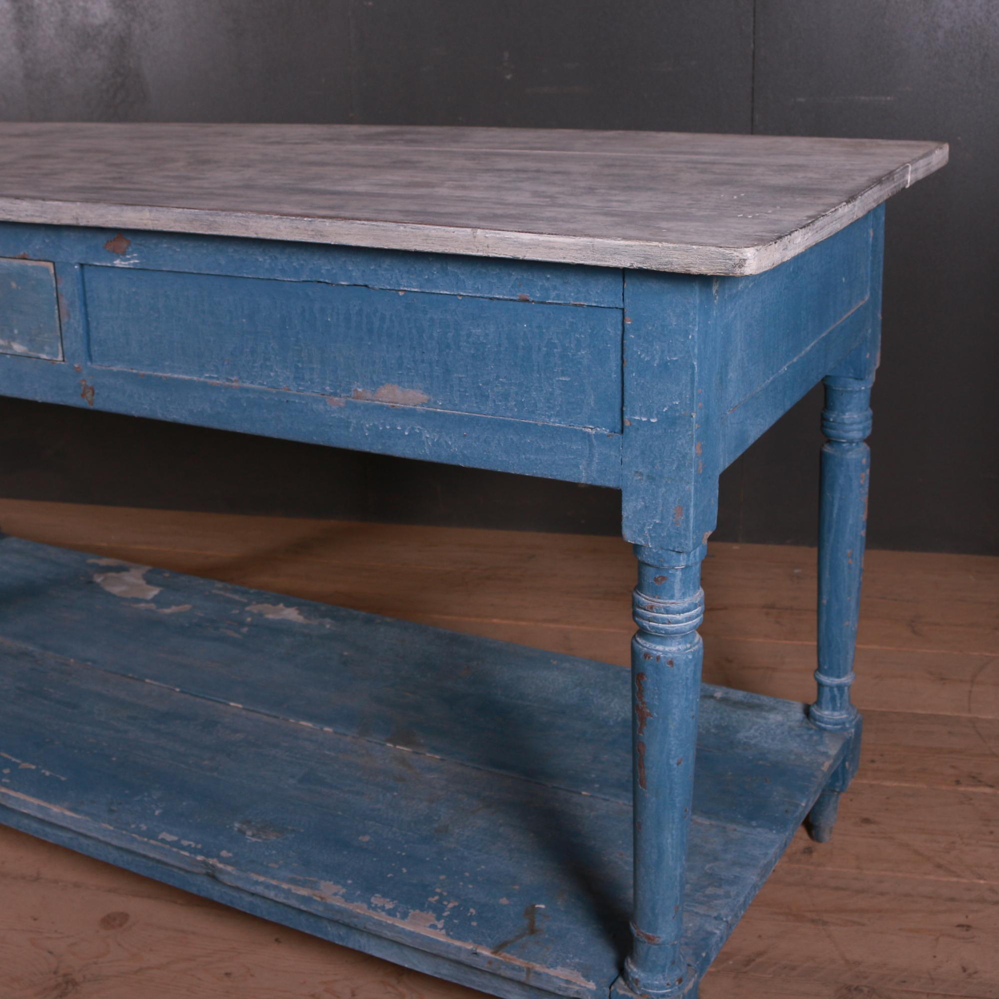 Large 19th century French oak painted drapers table, 1820.

Dimensions
123 inches (312 cms) wide
26 inches (66 cms) deep
35 inches (89 cms) high.