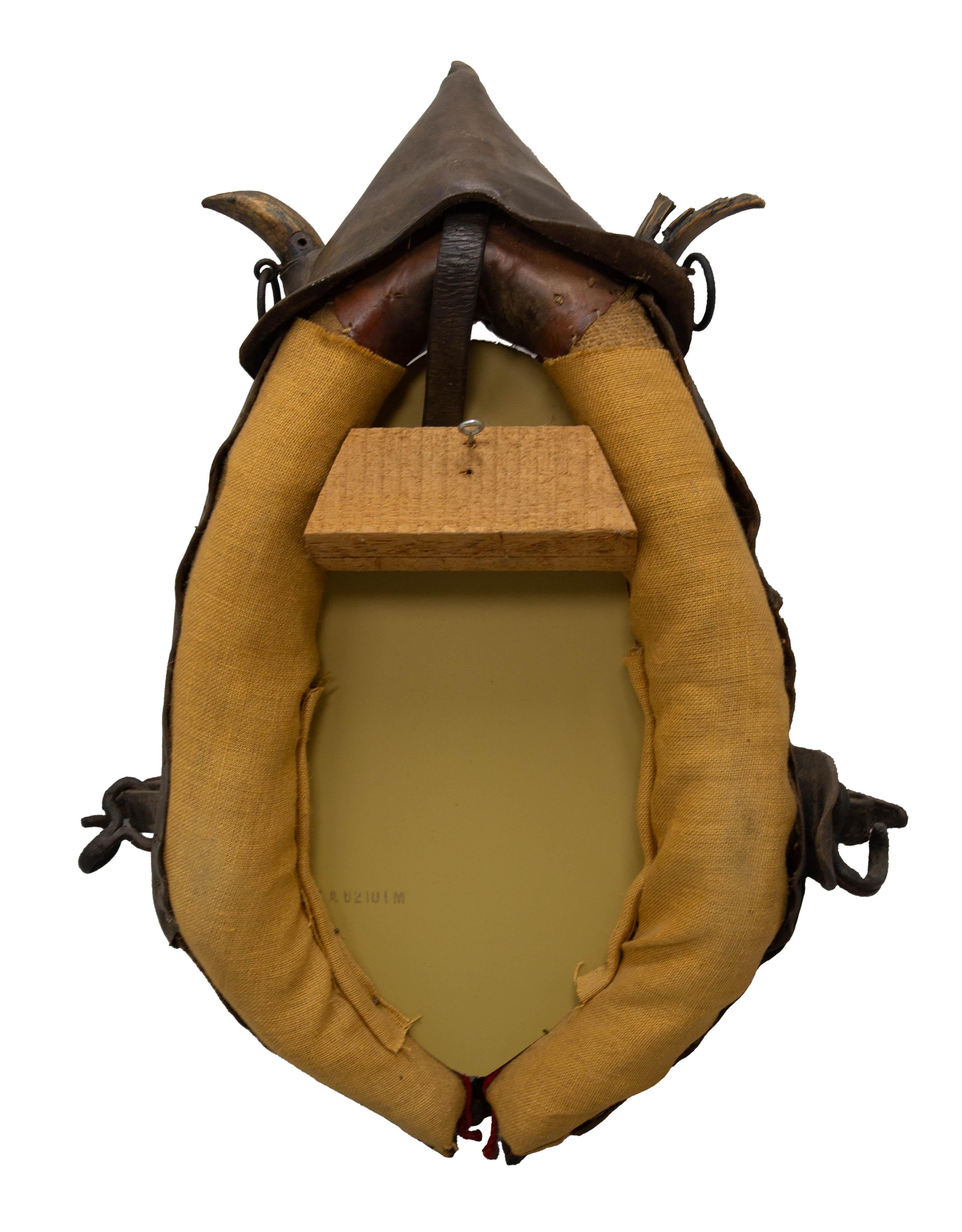 French Draught Horse Yoke Collar Mirror Leather Wood Iron 19th Century For Sale 3