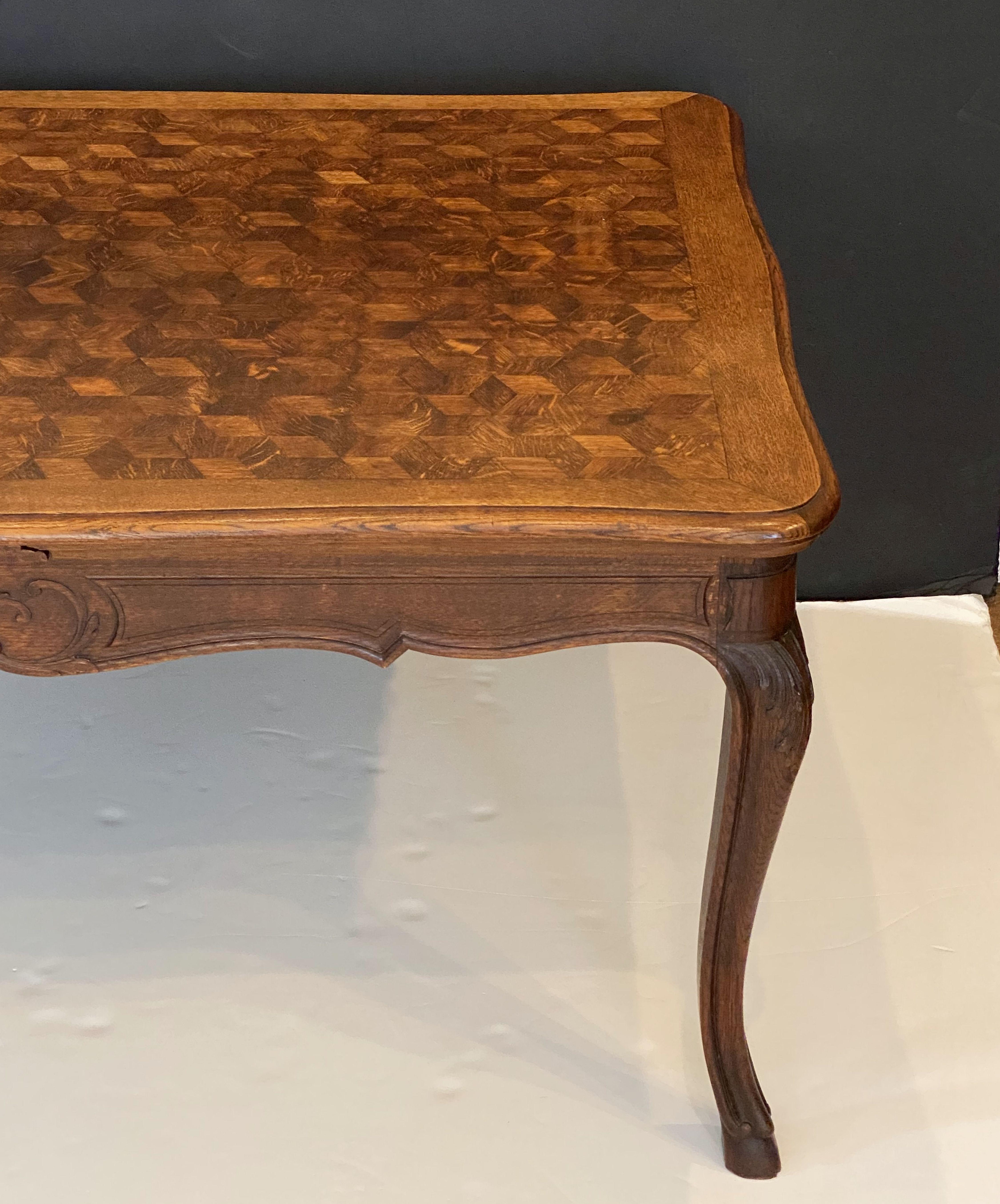 French Draw-Leaf Dining Table of Oak with Parquetry Top 5