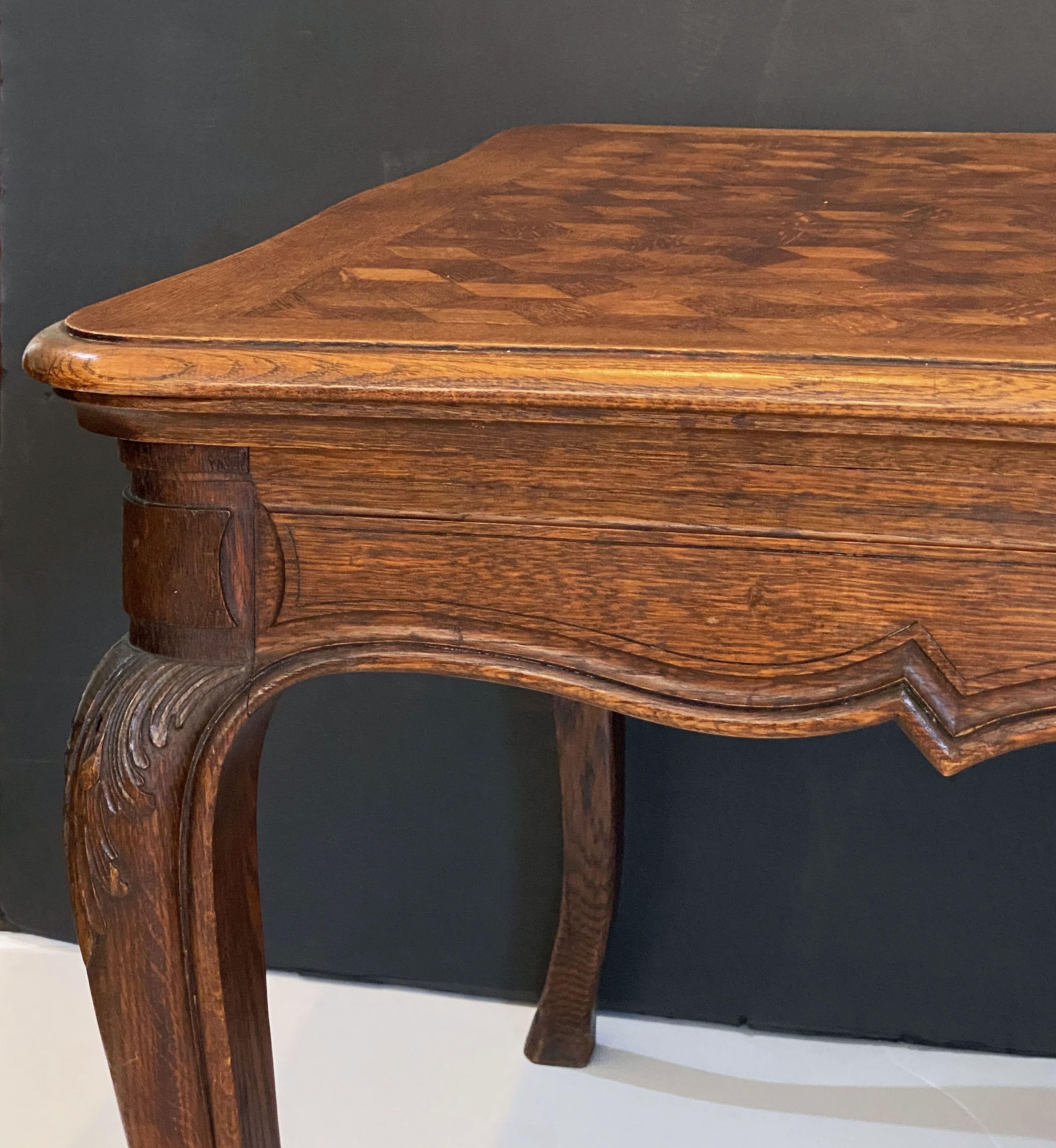 French Draw-Leaf Dining Table of Oak with Parquetry Top 6