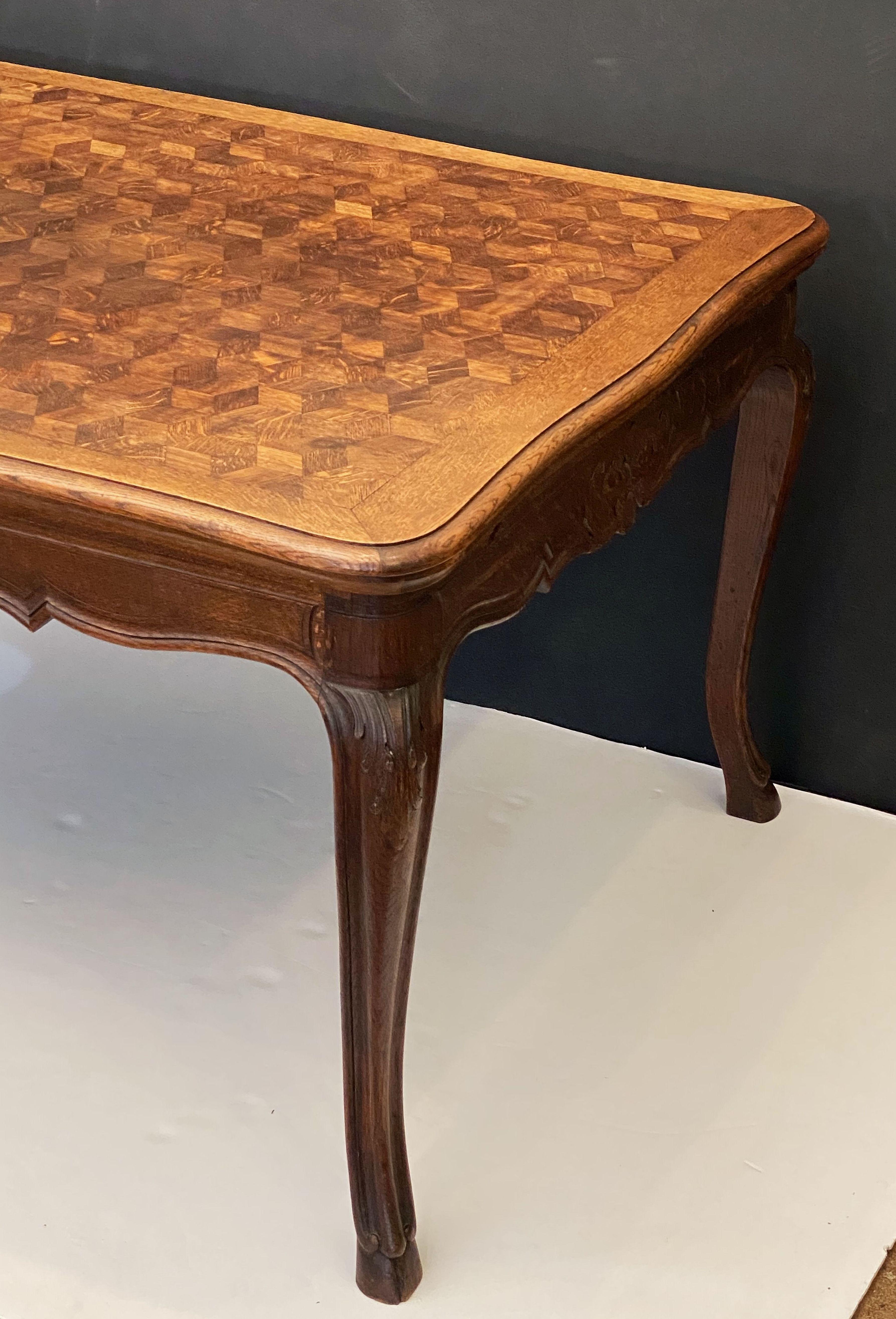 French Draw-Leaf Dining Table of Oak with Parquetry Top 8