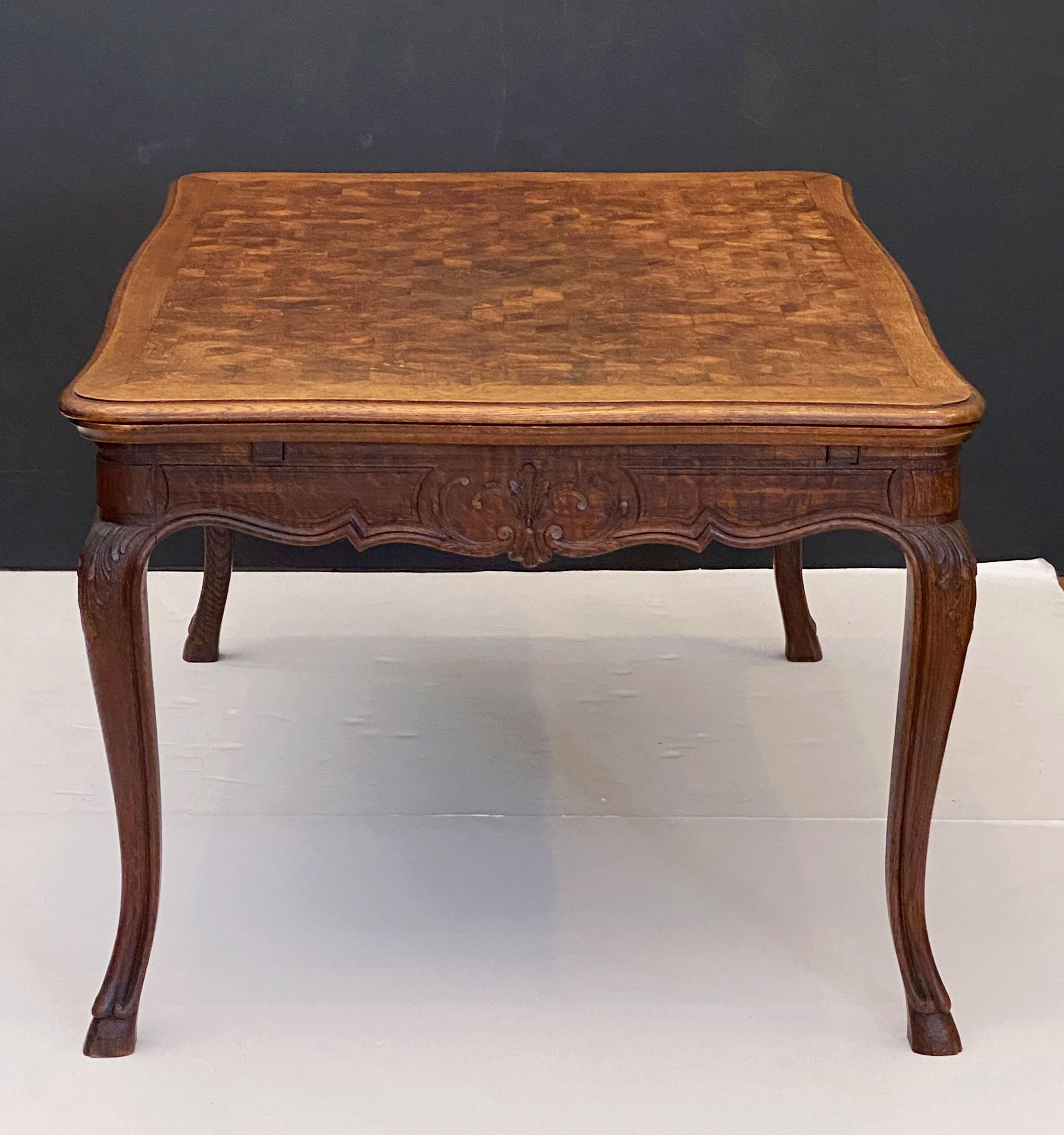 French Draw-Leaf Dining Table of Oak with Parquetry Top 12