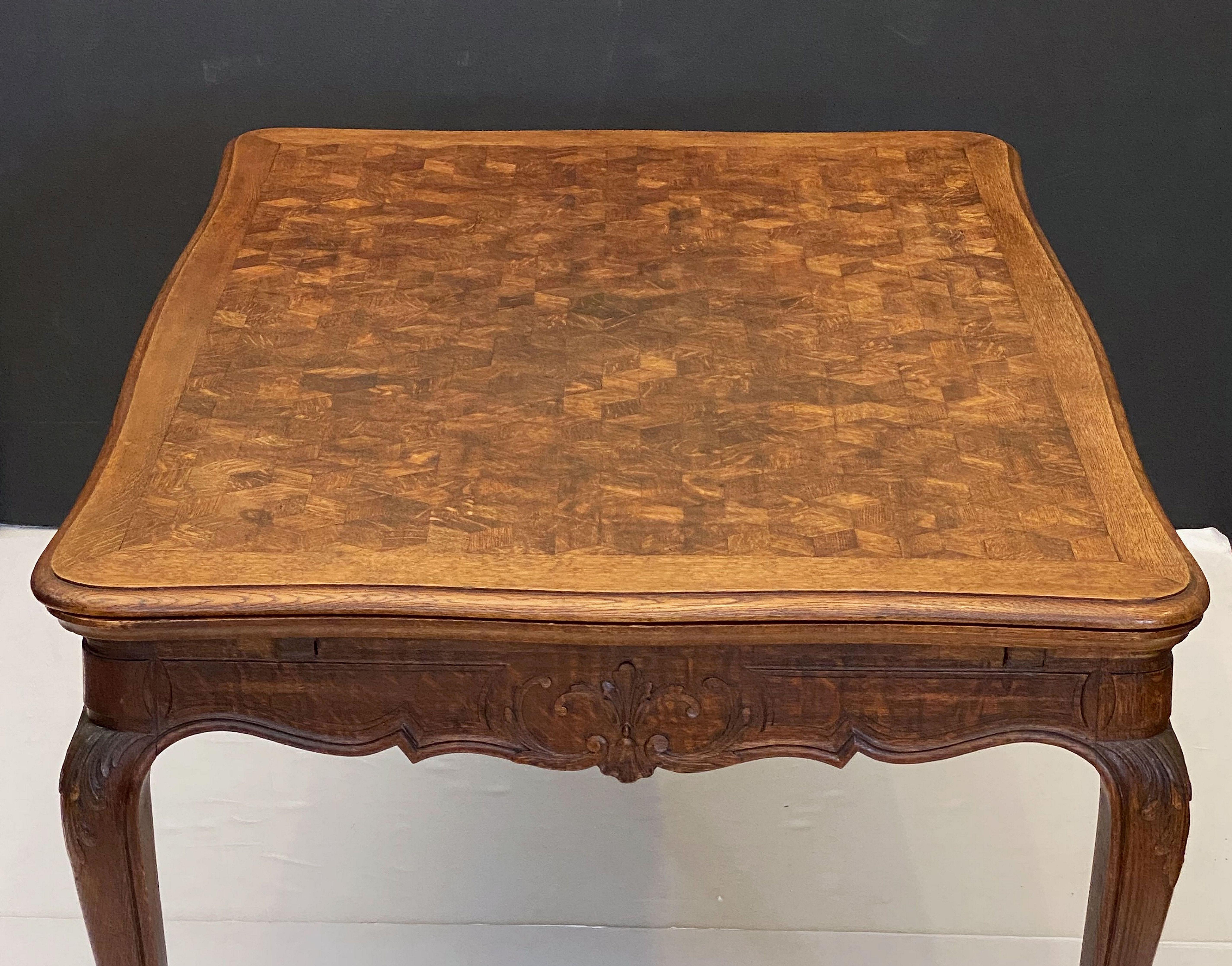 French Draw-Leaf Dining Table of Oak with Parquetry Top 14