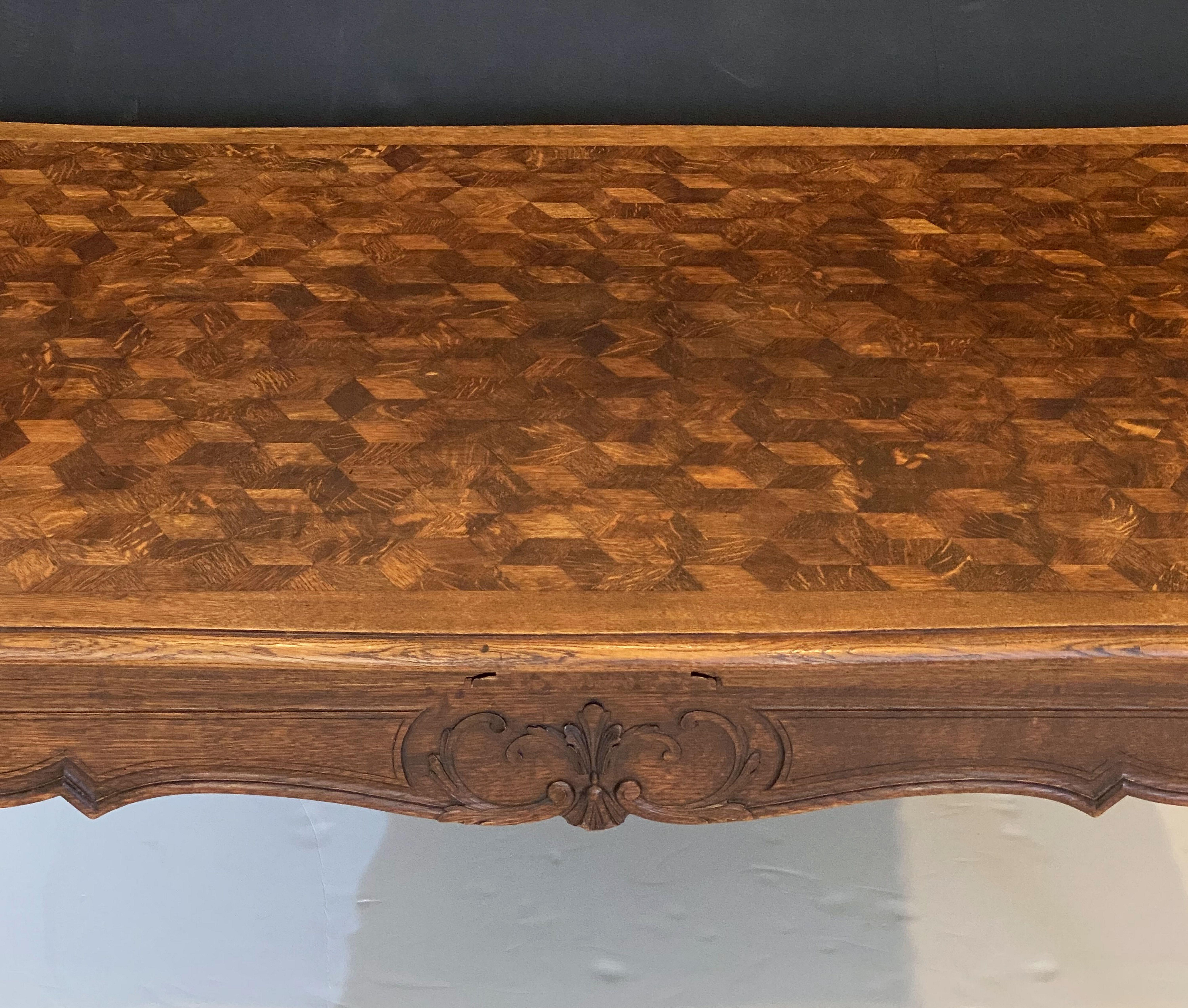 French Draw-Leaf Dining Table of Oak with Parquetry Top 4