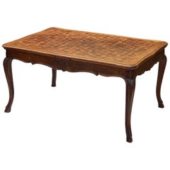 French Draw-Leaf Dining Table of Oak with Parquetry Top