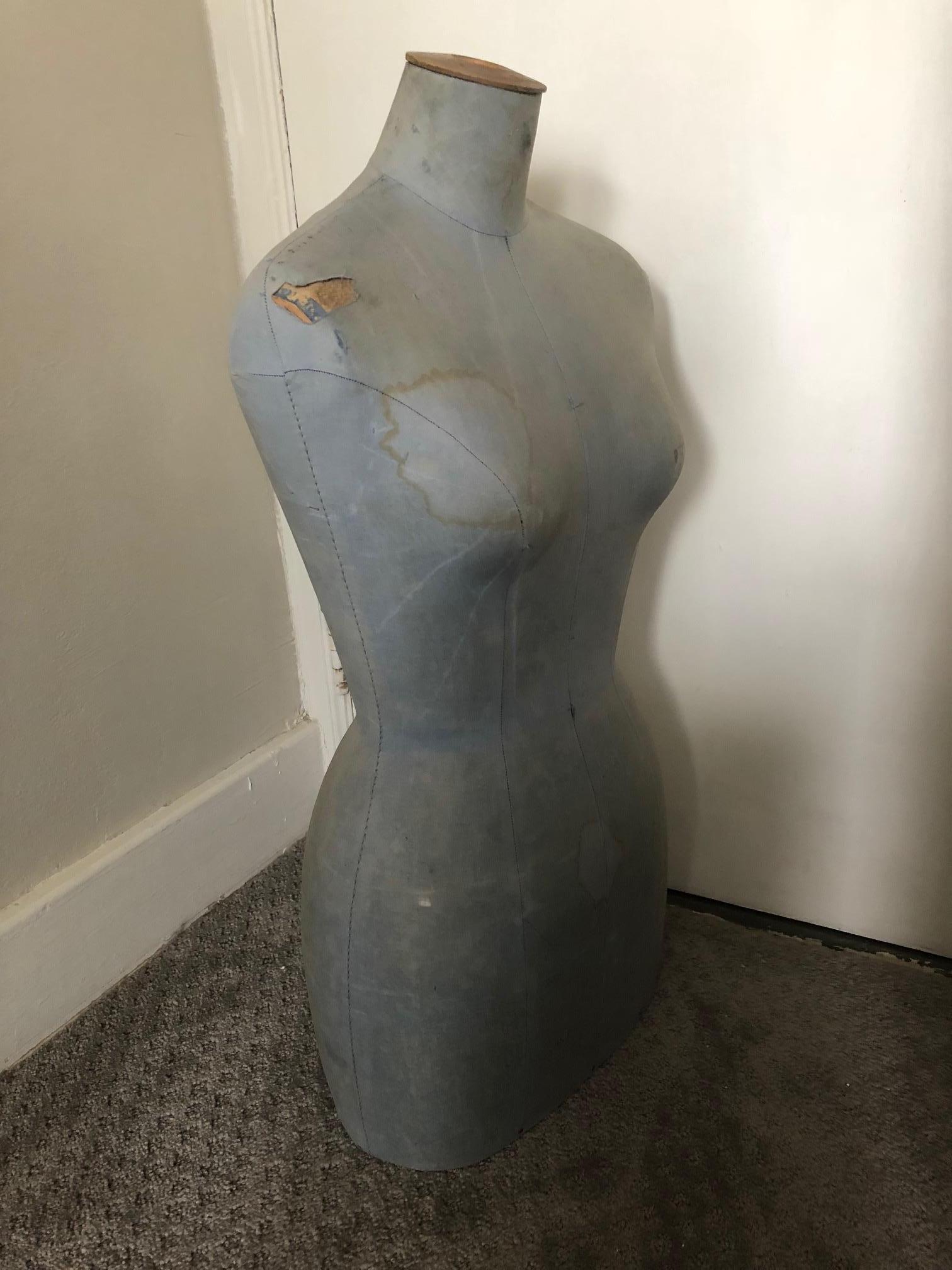 Art Deco French Dress Form Bust from Paris Opera Costuming in Light Blue Denim Color For Sale