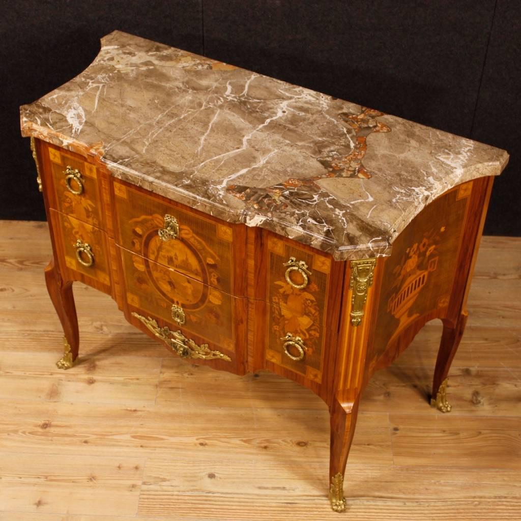 French Dresser in Inlaid Wood with Marble Top in Louis XV Style 20th Century 6