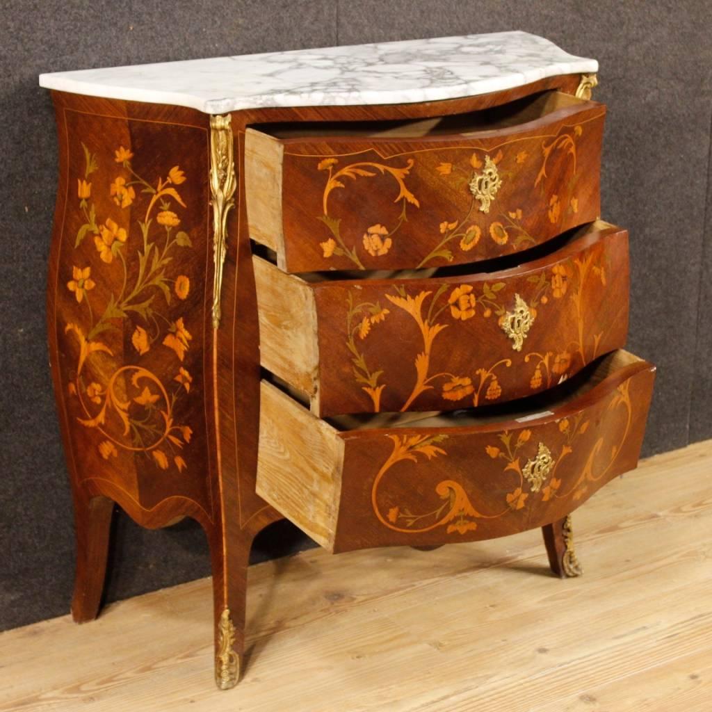 French Dresser in Inlaid Wood with Marble Top in Louis XV Style, 20th Century 4