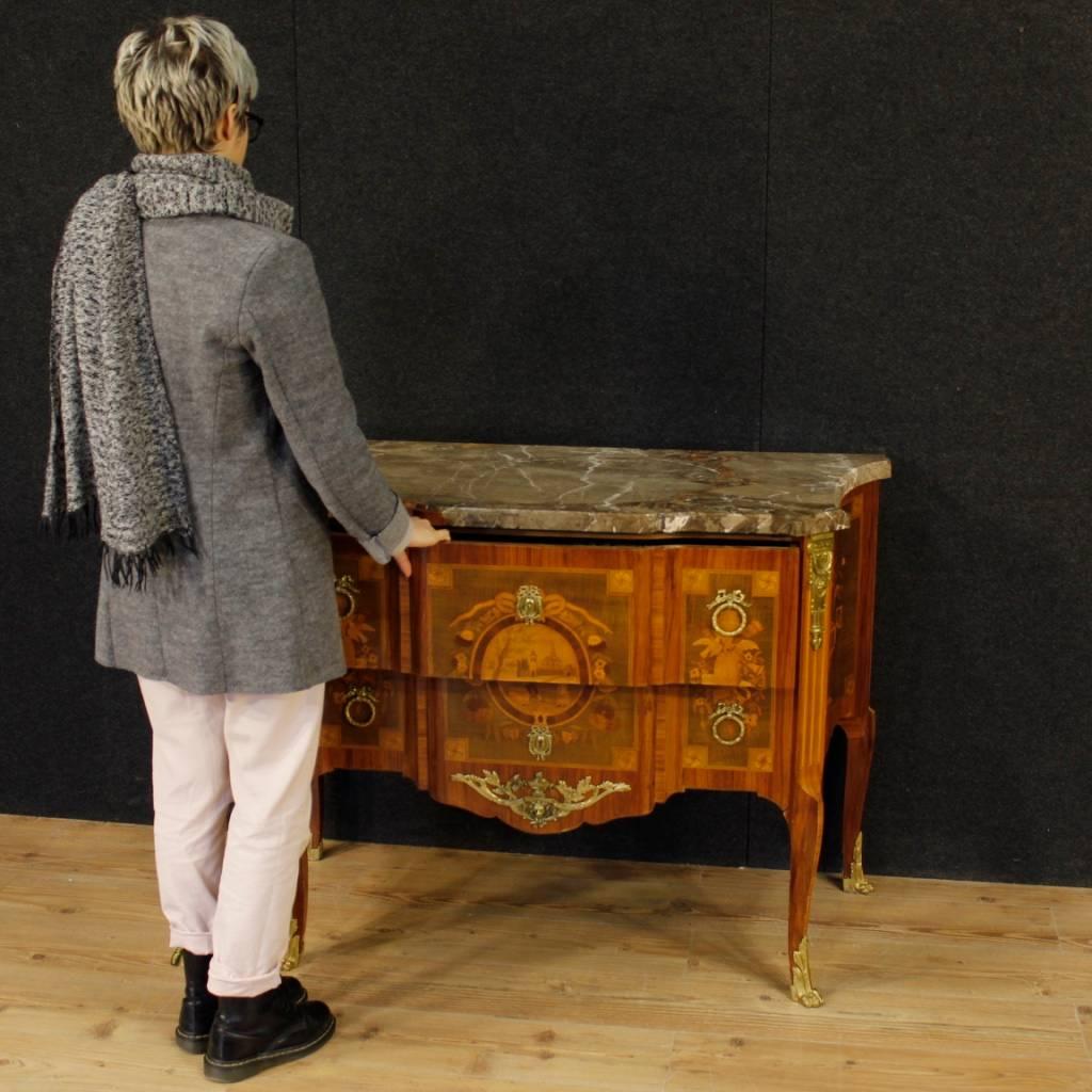 French Dresser in Inlaid Wood with Marble Top in Louis XV Style 20th Century 7