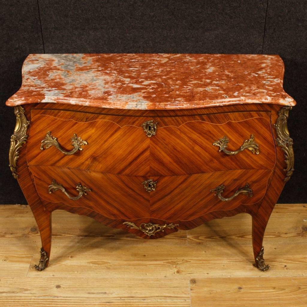 Inlay French Dresser in Inlaid Wood with Marble-Top in Louis XV Style 20th Century