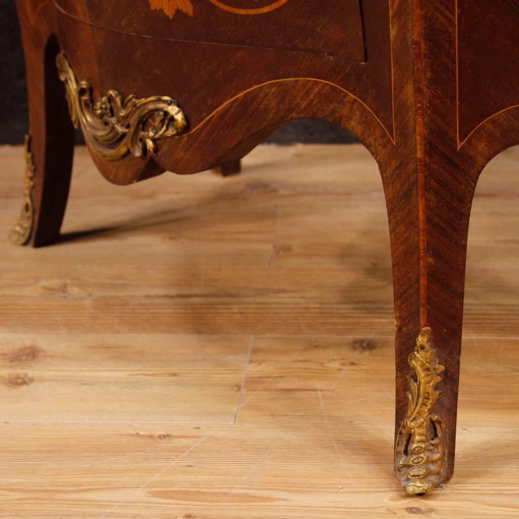 Inlay French Dresser in Inlaid Wood with Marble Top in Louis XV Style, 20th Century