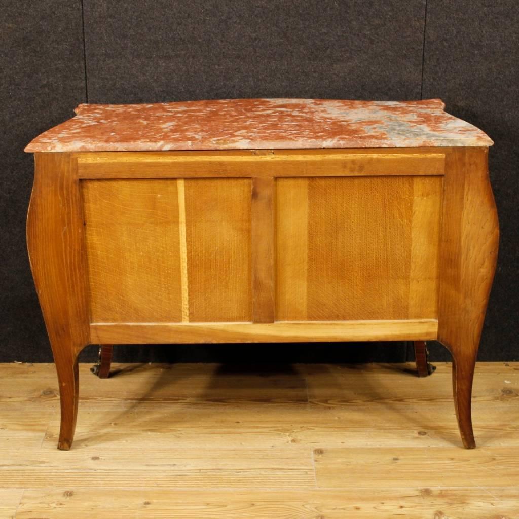 French Dresser in Inlaid Wood with Marble-Top in Louis XV Style 20th Century 1