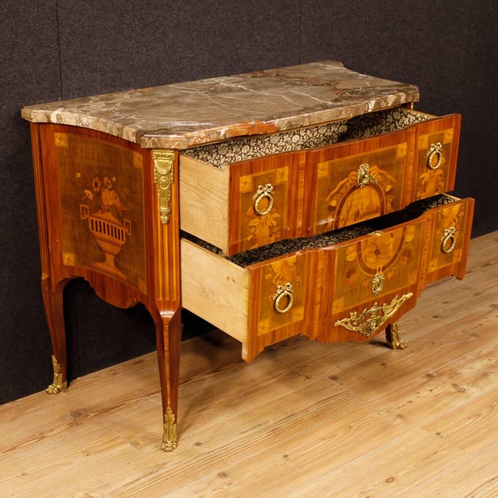 French Dresser in Inlaid Wood with Marble Top in Louis XV Style 20th Century 4