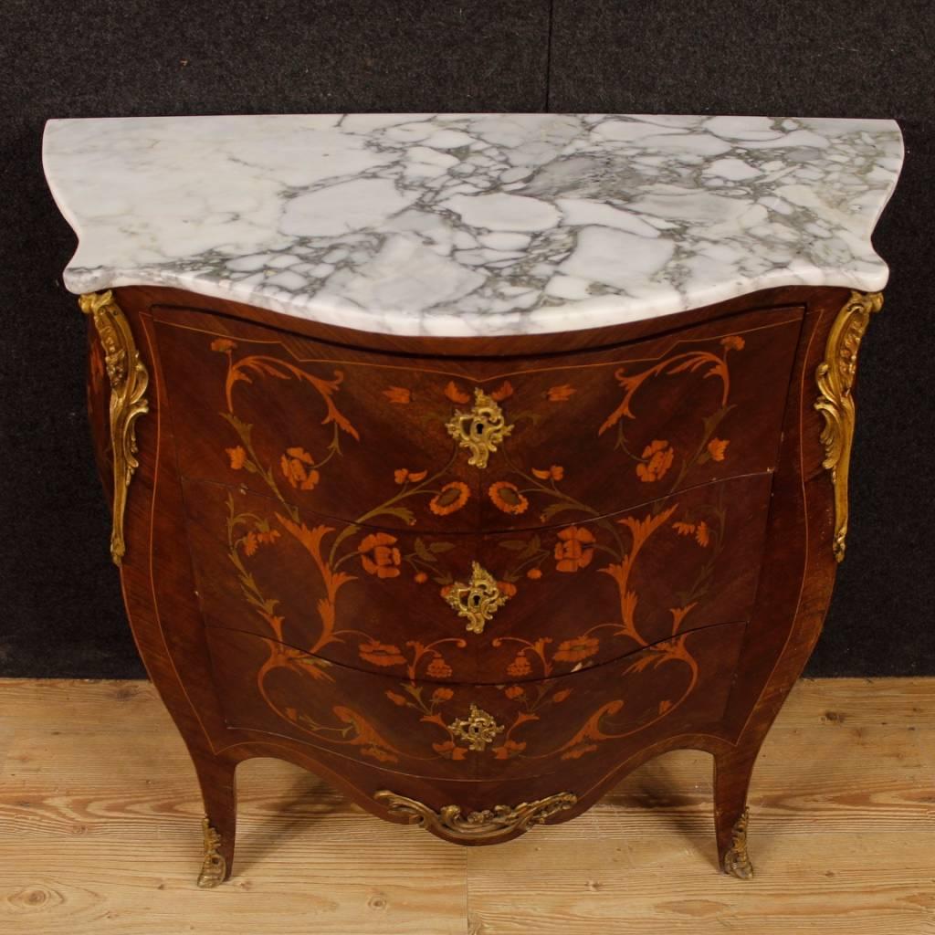 French Dresser in Inlaid Wood with Marble Top in Louis XV Style, 20th Century 2