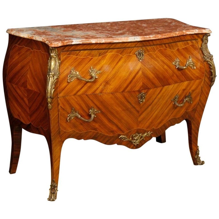 French Dresser In Inlaid Wood With Marble Top Louis Xv Style 20th French Dresser In Inlaid Wood With Marble Top Louis Xv Style 20th Century For