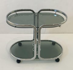 French Drinks Cart of Chrome and Smoked Glass