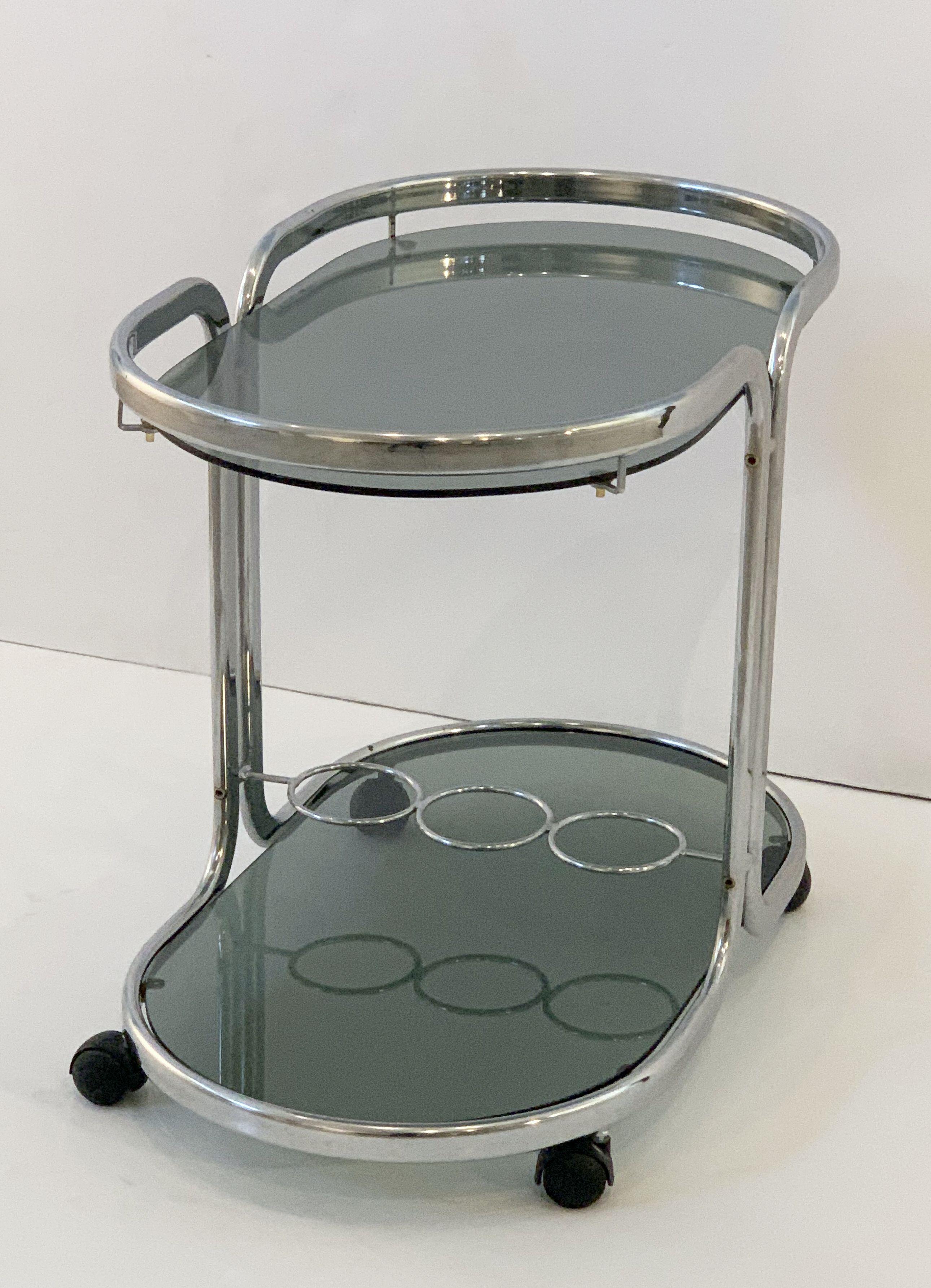 French Drinks Cart of Chrome and Smoked Glass In Good Condition In Austin, TX