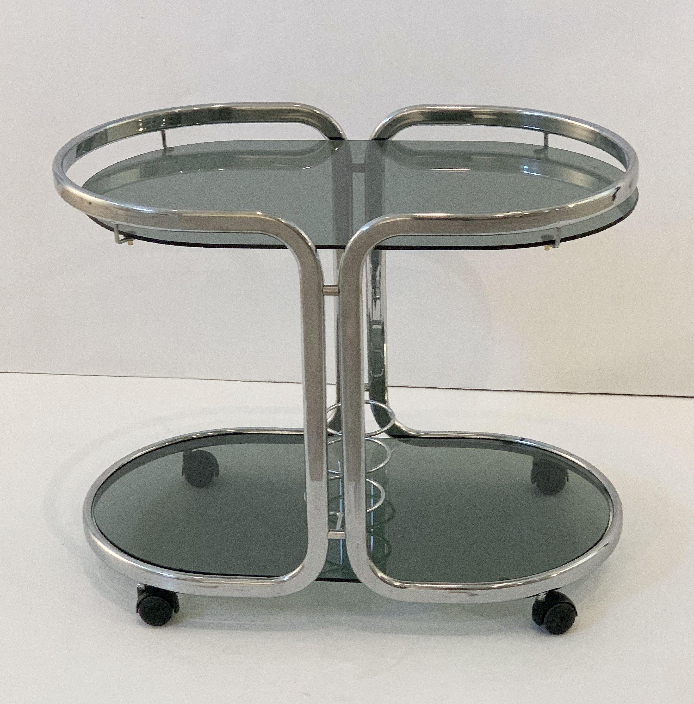 French Drinks Cart of Chrome and Smoked Glass 1