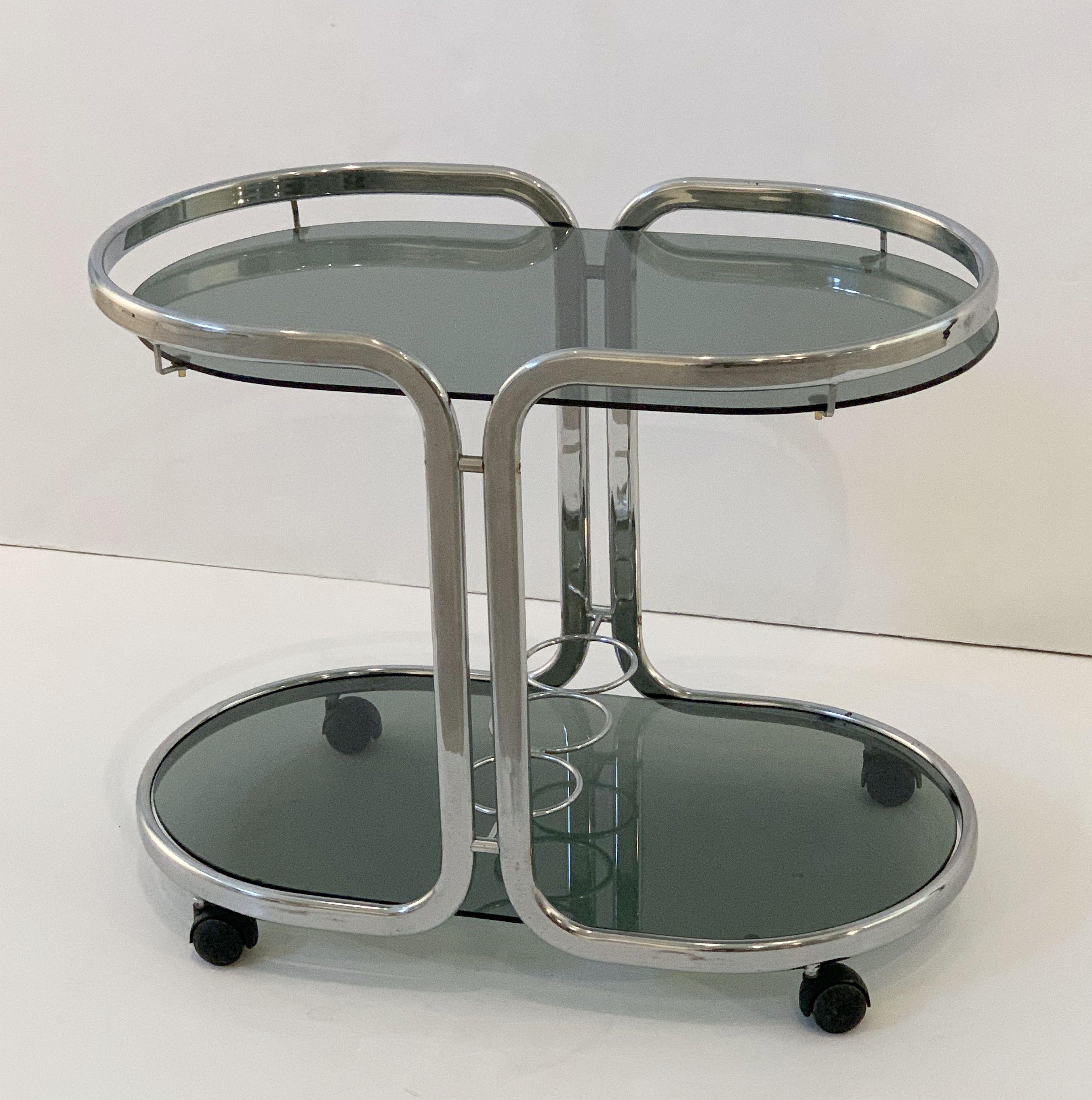 French Drinks Cart of Chrome and Smoked Glass 2