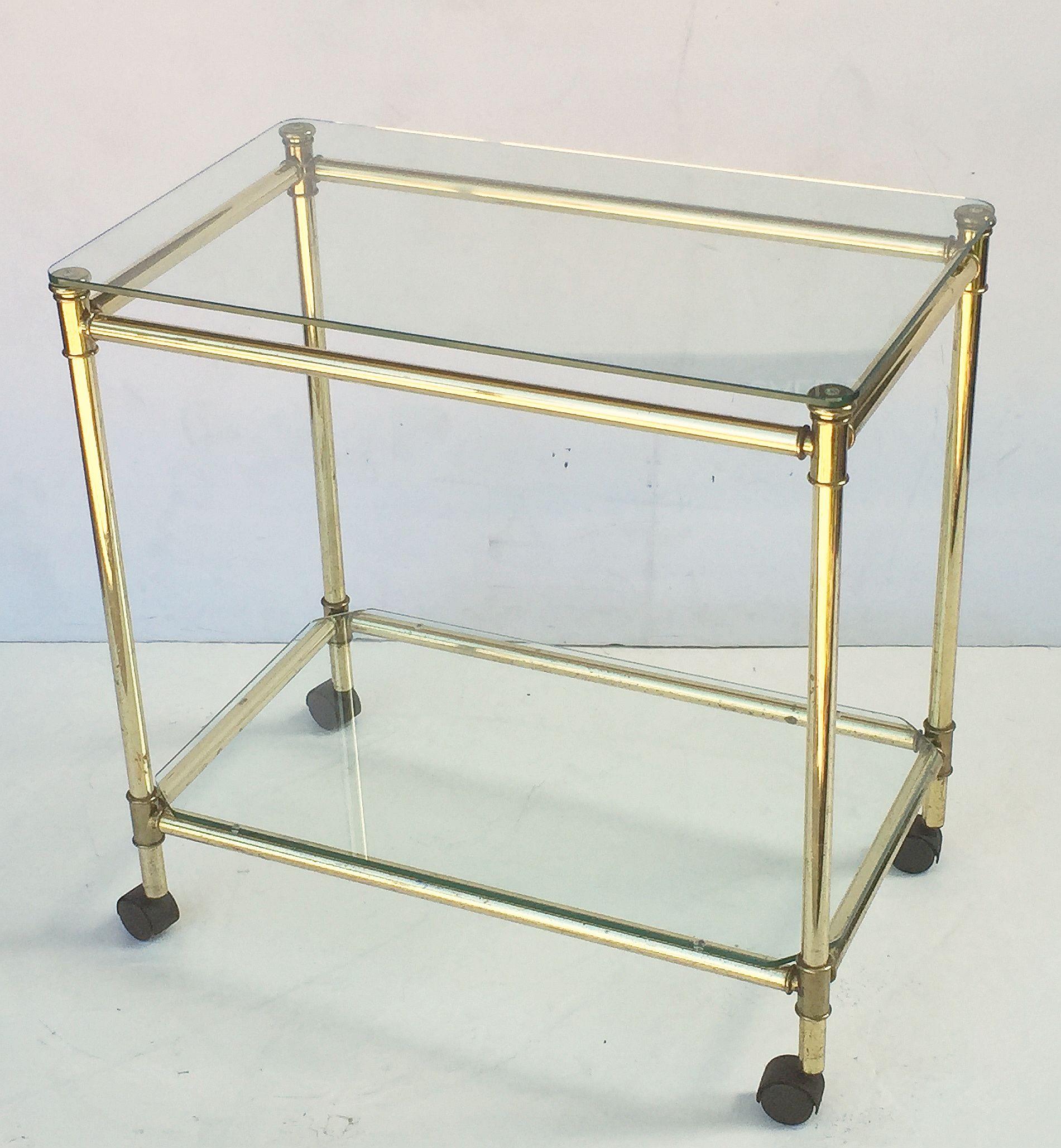 French Drinks Cart or Trolley of Brass and Glass In Good Condition In Austin, TX