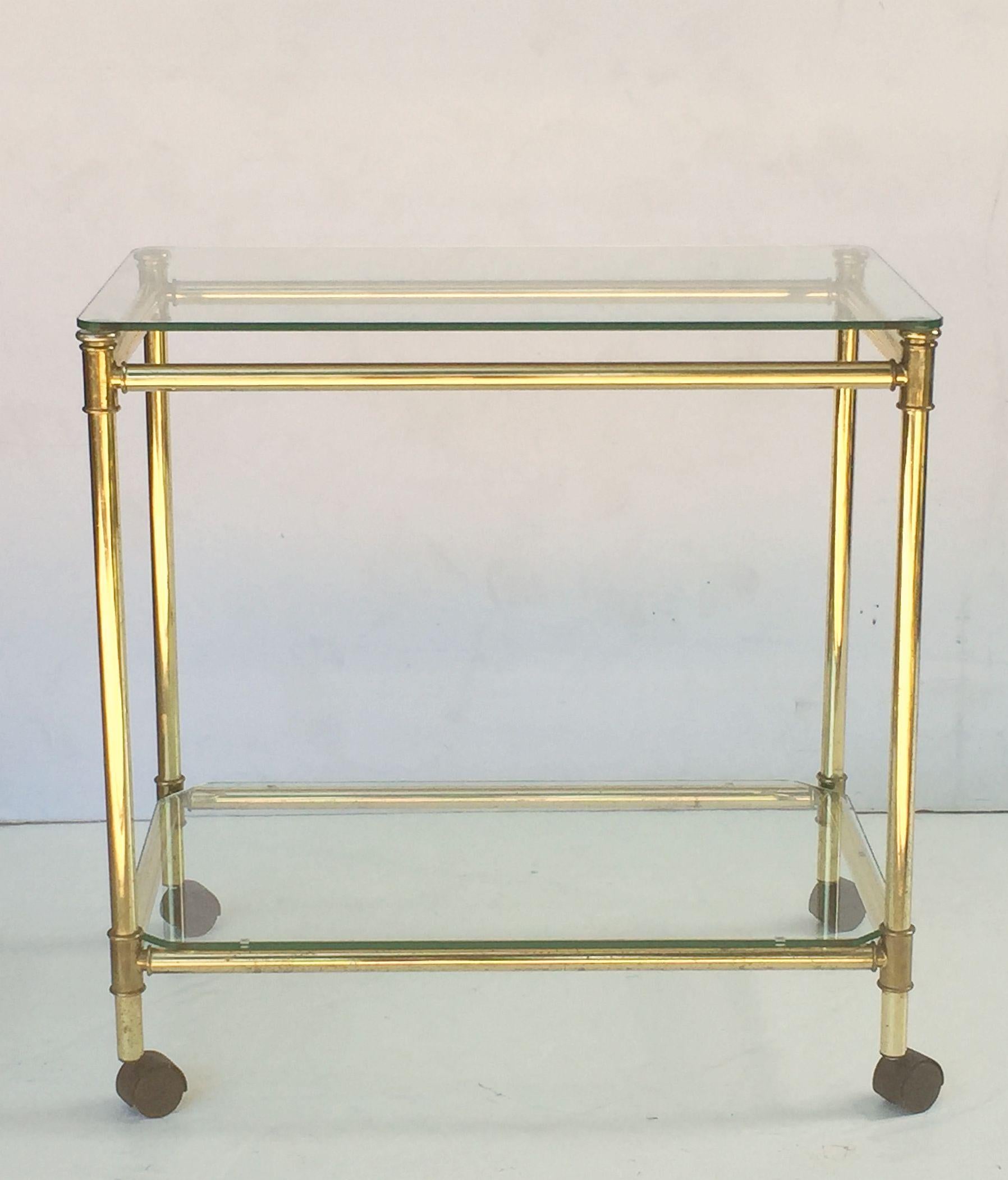 20th Century French Drinks Cart or Trolley of Brass and Glass