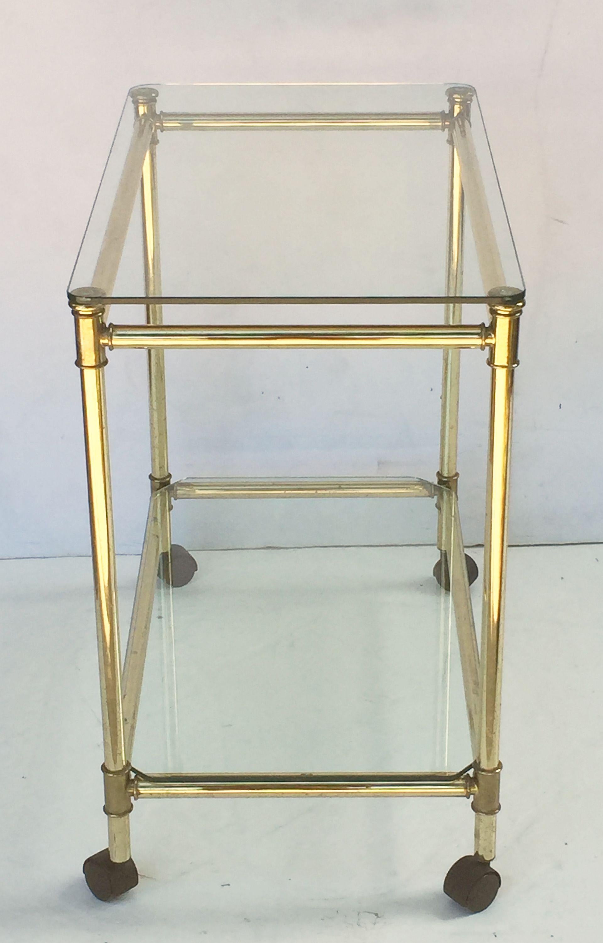 Metal French Drinks Cart or Trolley of Brass and Glass