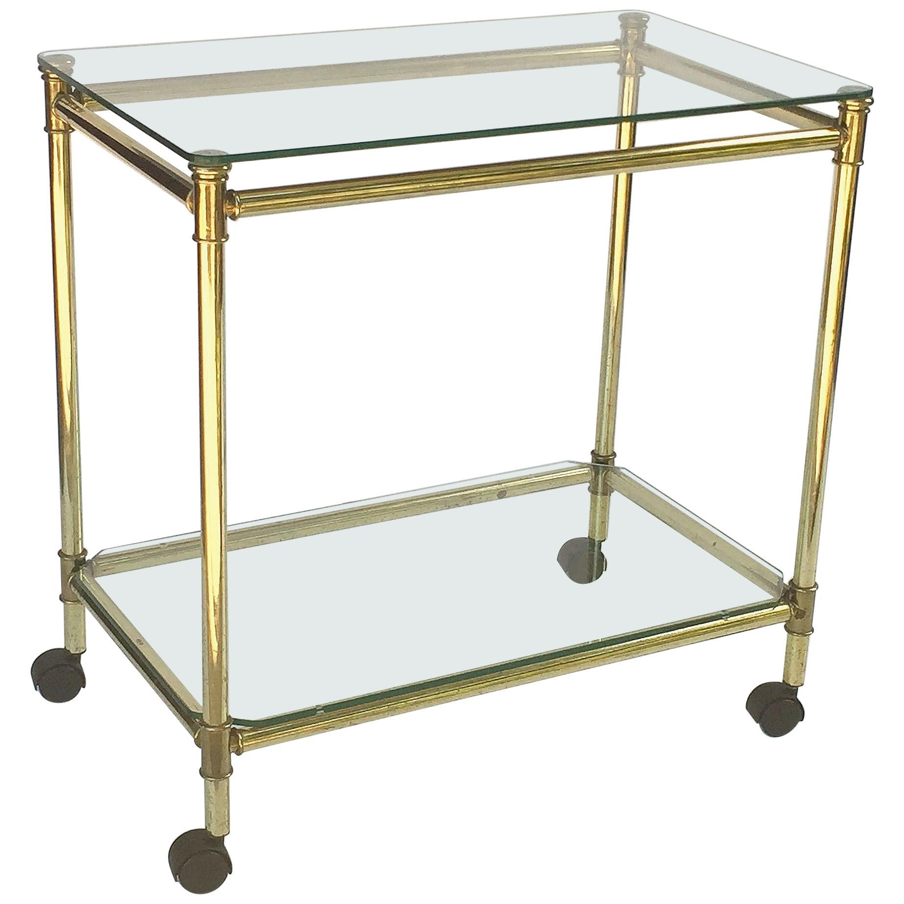 French Drinks Cart or Trolley of Brass and Glass