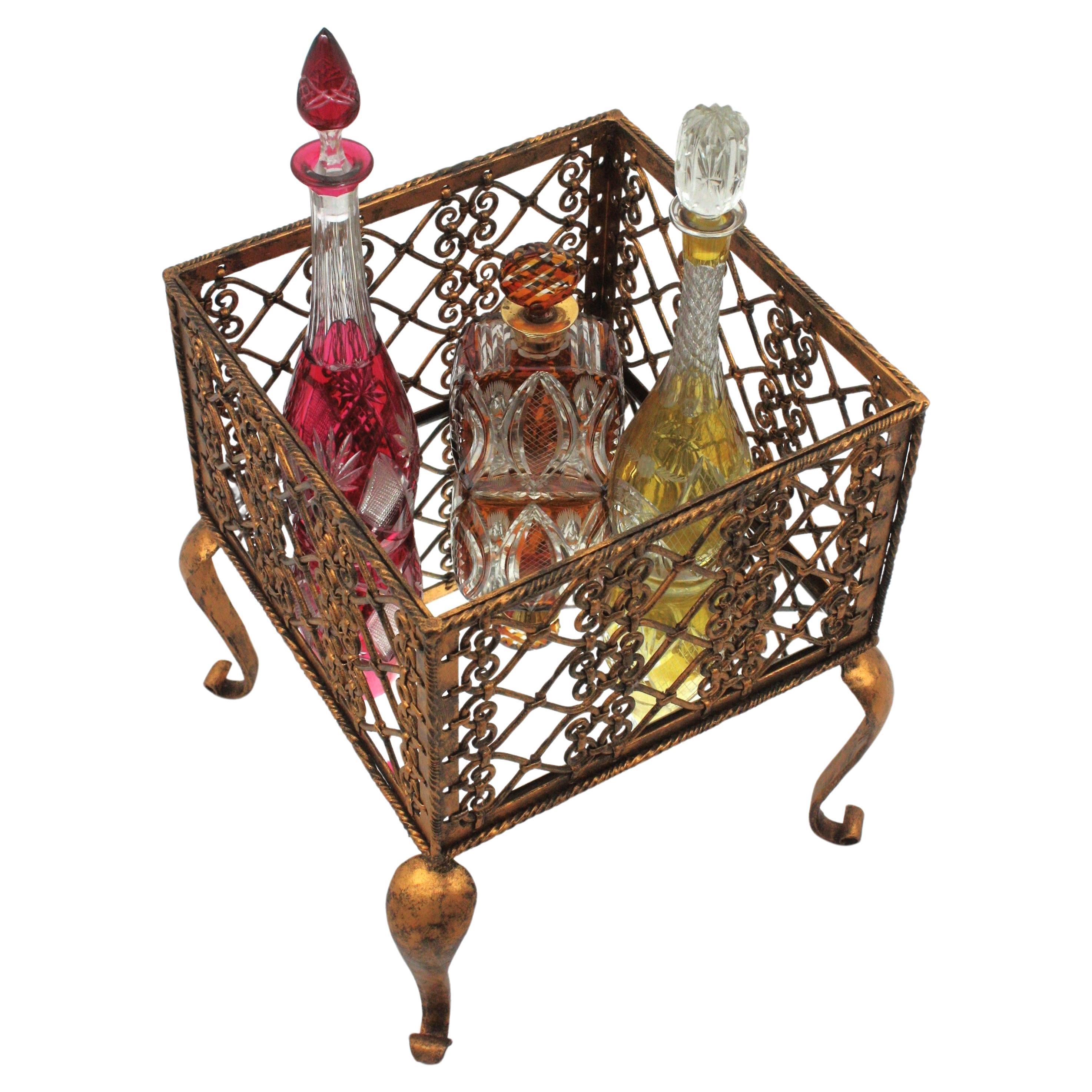 French Drinks Stand Dry Bar in Gilt Wrought Iron 