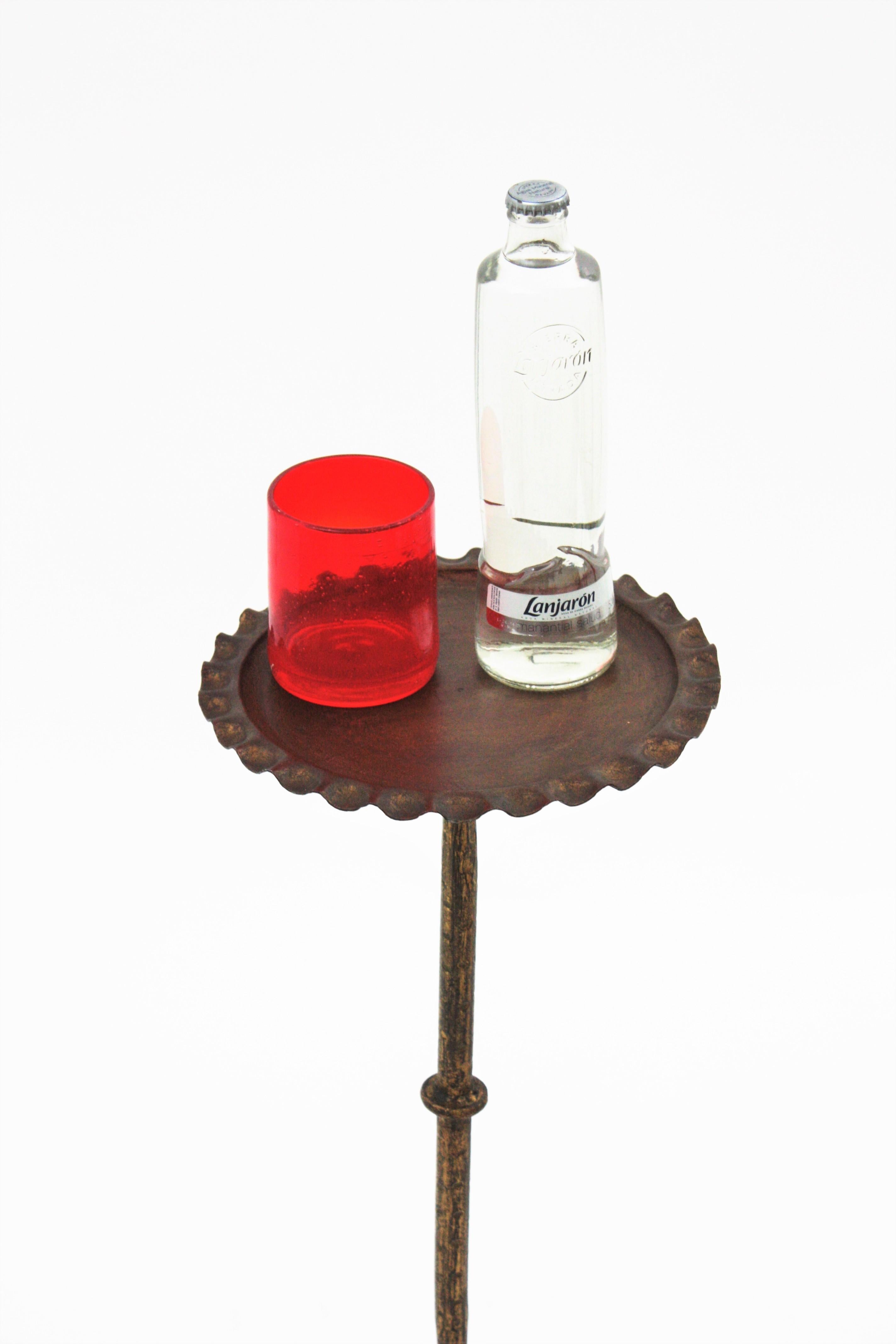 Hand-Crafted French Drinks Table / Side Table / Martini Table in Gilt Iron with Wavy Top For Sale