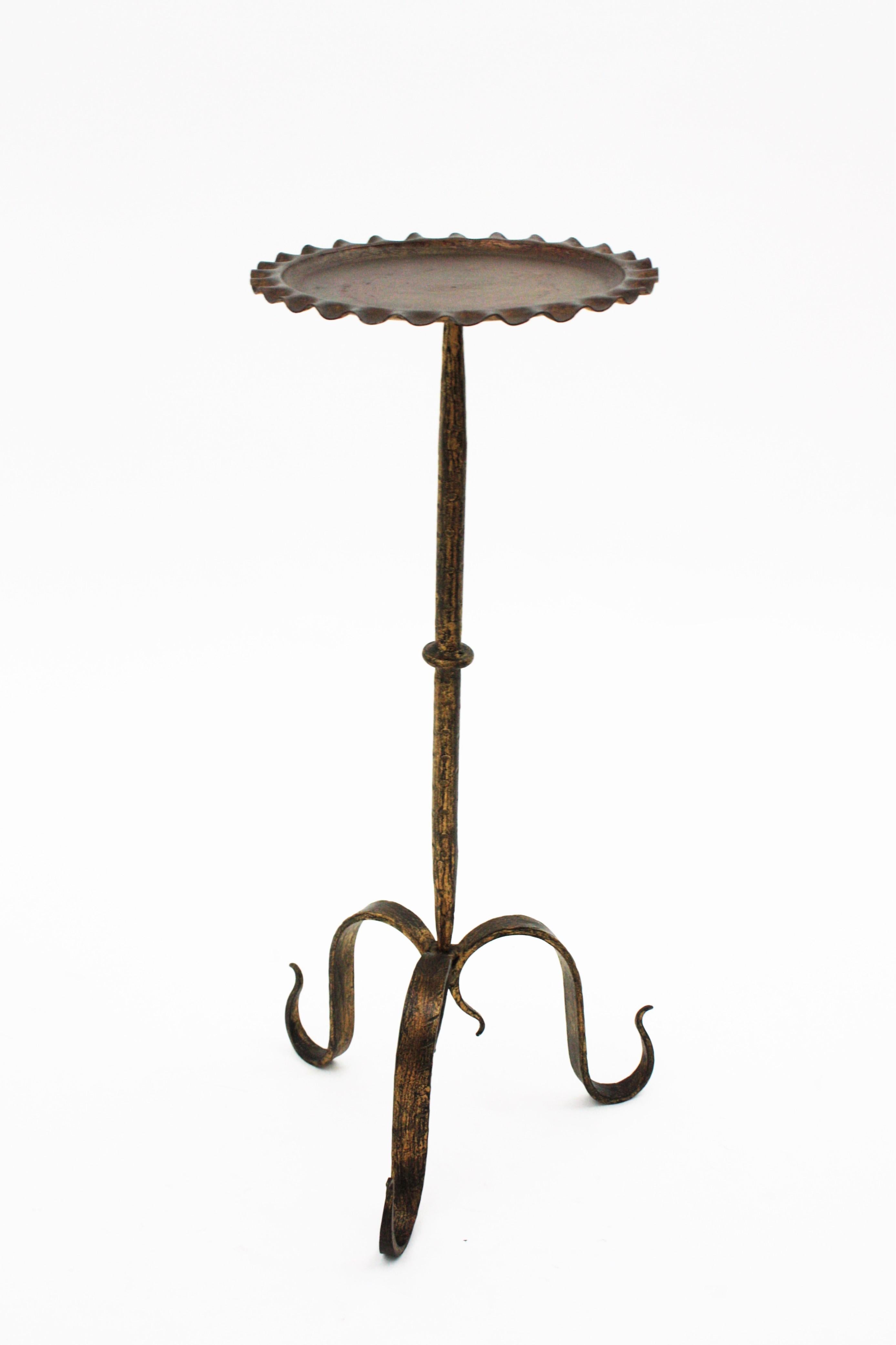 French Drinks Table / Side Table / Martini Table in Gilt Iron with Wavy Top 1