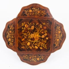 French Drop Leaf Table Side Marquetry Inlay Antique 1880