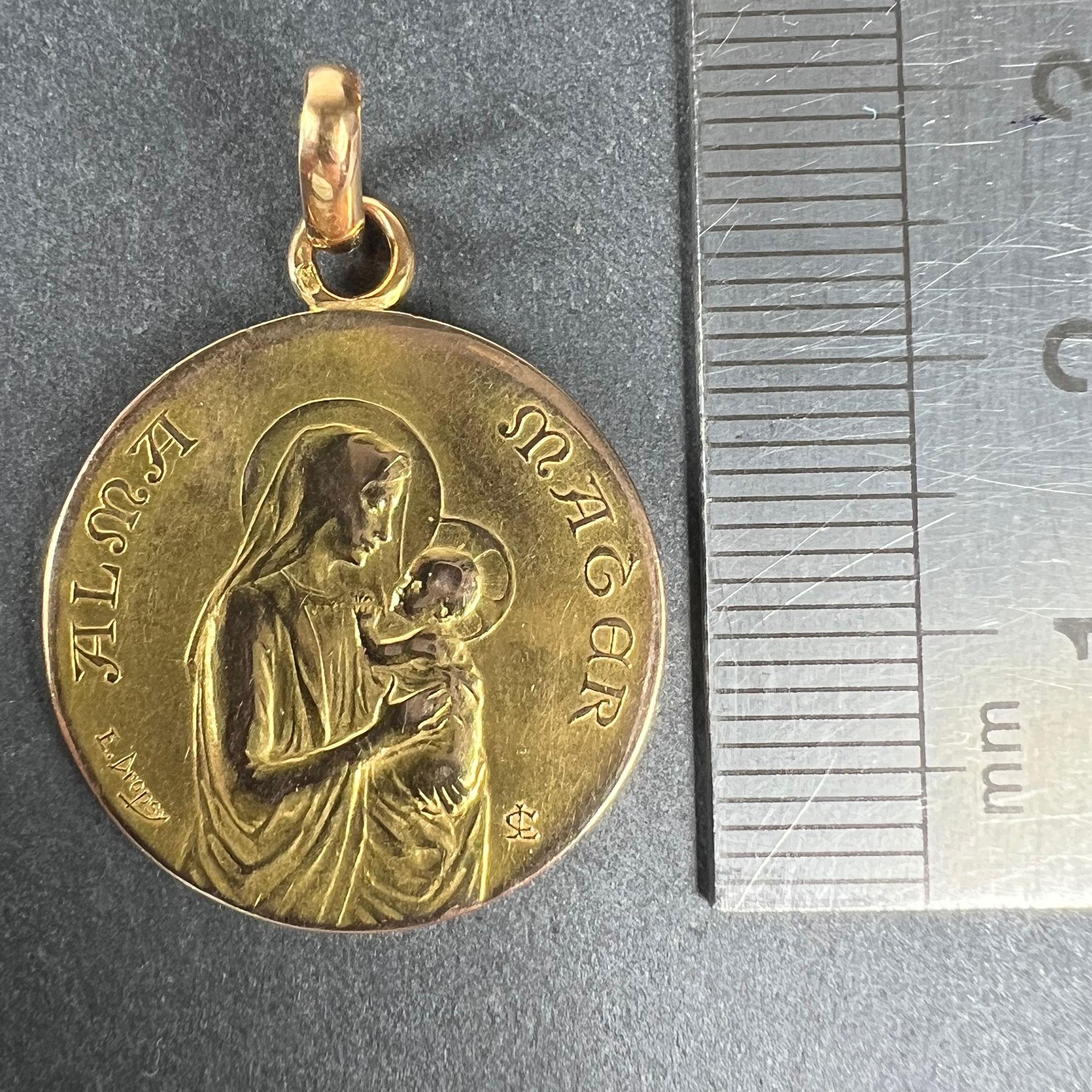 French Dropsy 18K Yellow Gold Madonna and Child Alma Mater Medal Pendant For Sale 8