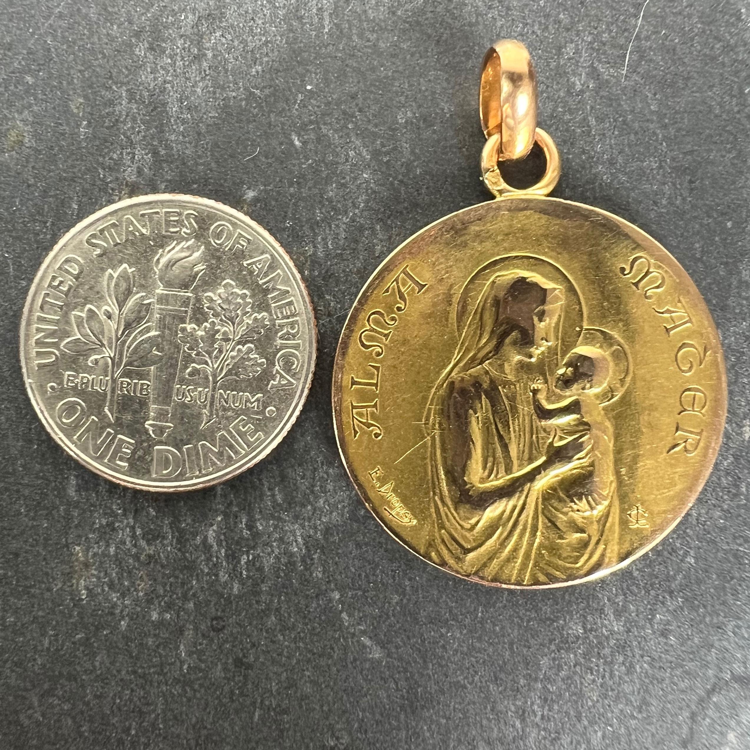 French Dropsy 18K Yellow Gold Madonna and Child Alma Mater Medal Pendant For Sale 9