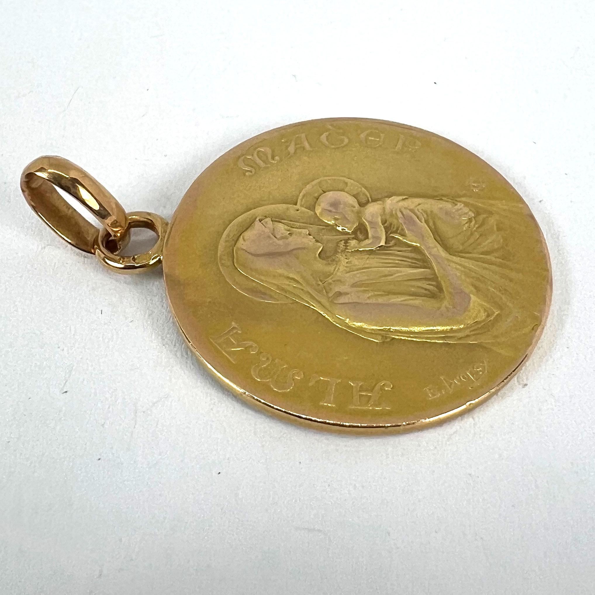 French Dropsy 18K Yellow Gold Madonna and Child Alma Mater Medal Pendant For Sale 13
