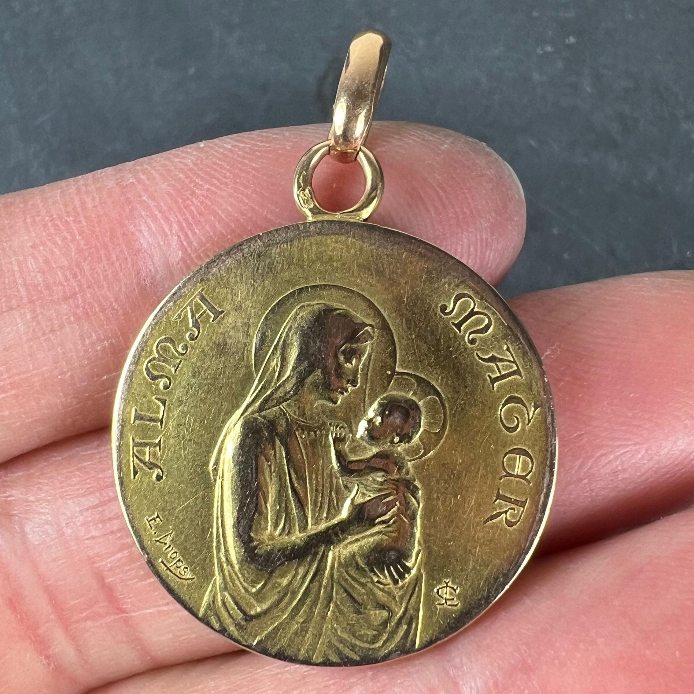 French Dropsy 18K Yellow Gold Madonna and Child Alma Mater Medal Pendant For Sale 3