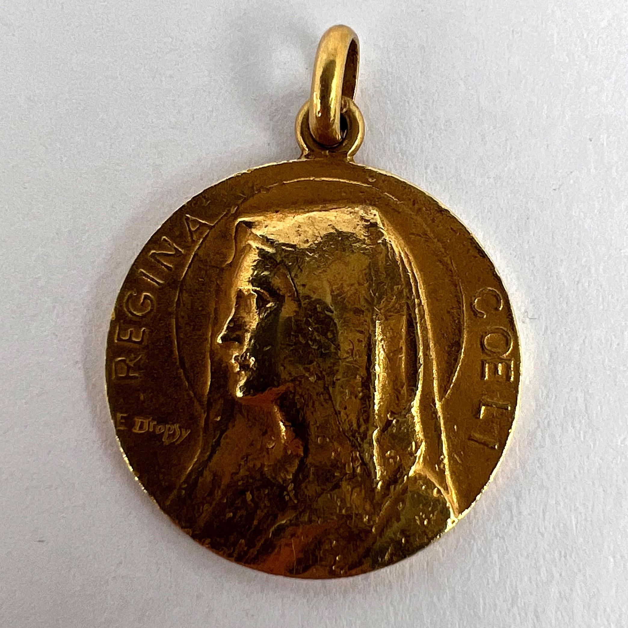 French Dropsy 18k Yellow Gold Virgin Mary Charm Pendant For Sale 7