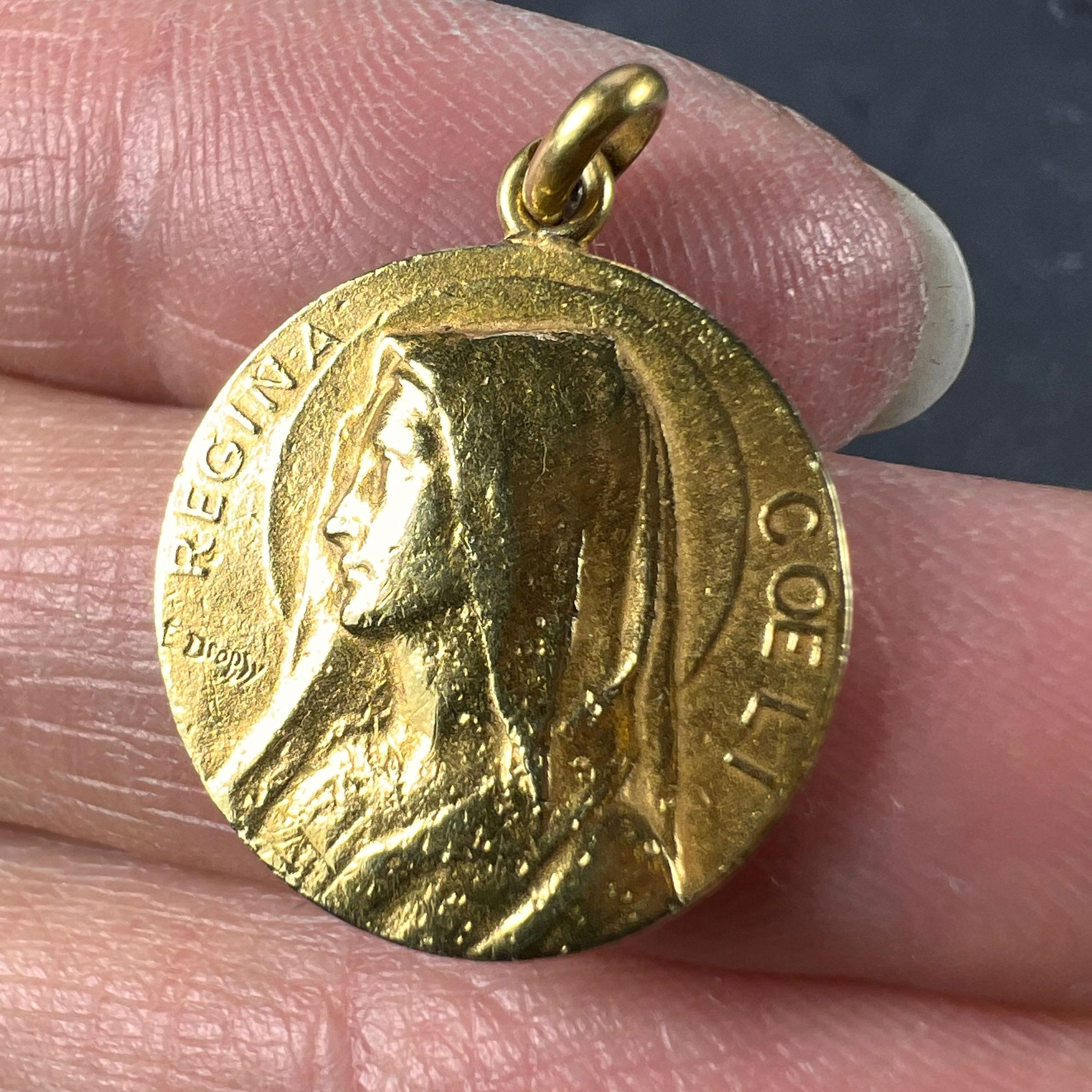 French Dropsy 18k Yellow Gold Virgin Mary Charm Pendant For Sale 2