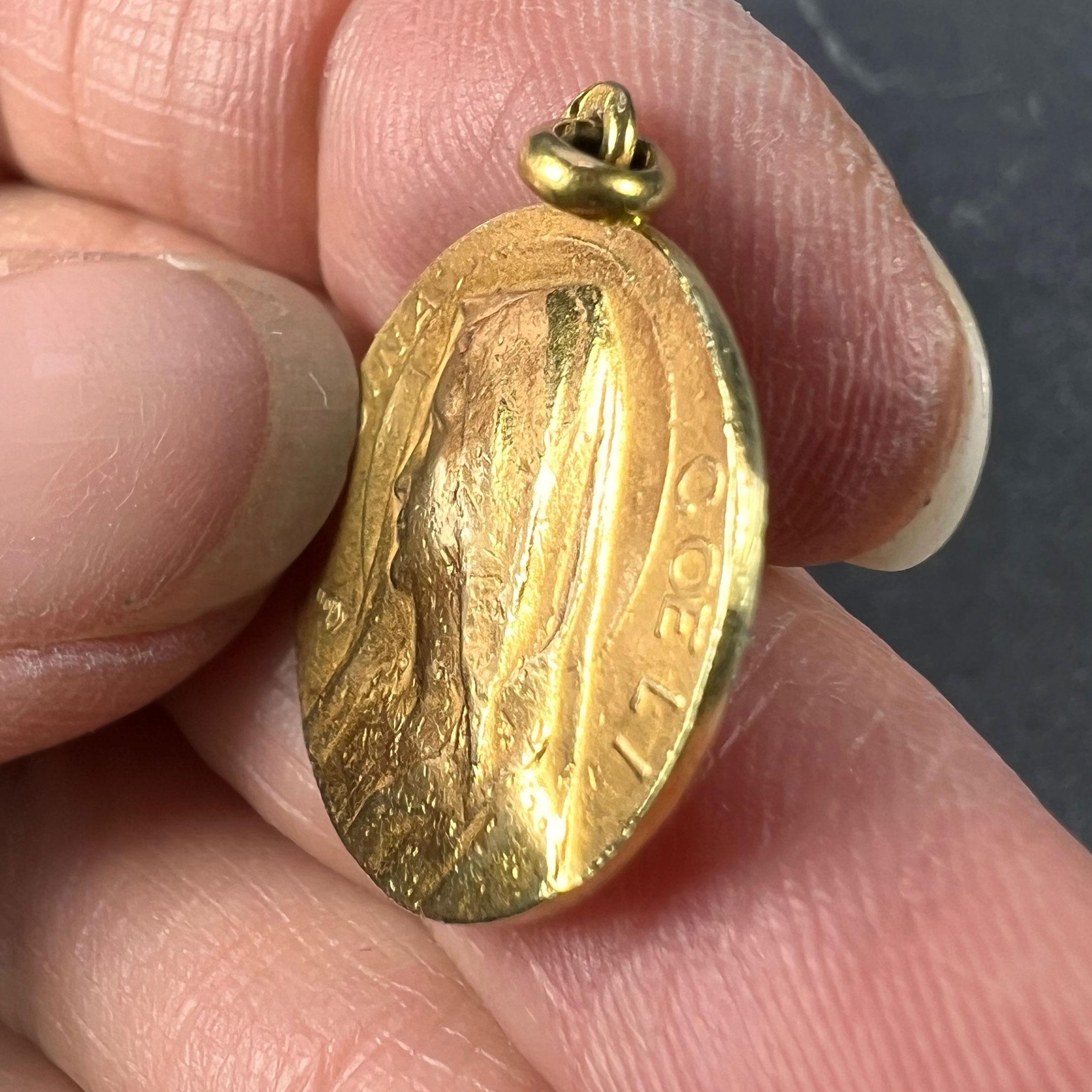 French Dropsy 18k Yellow Gold Virgin Mary Charm Pendant For Sale 3