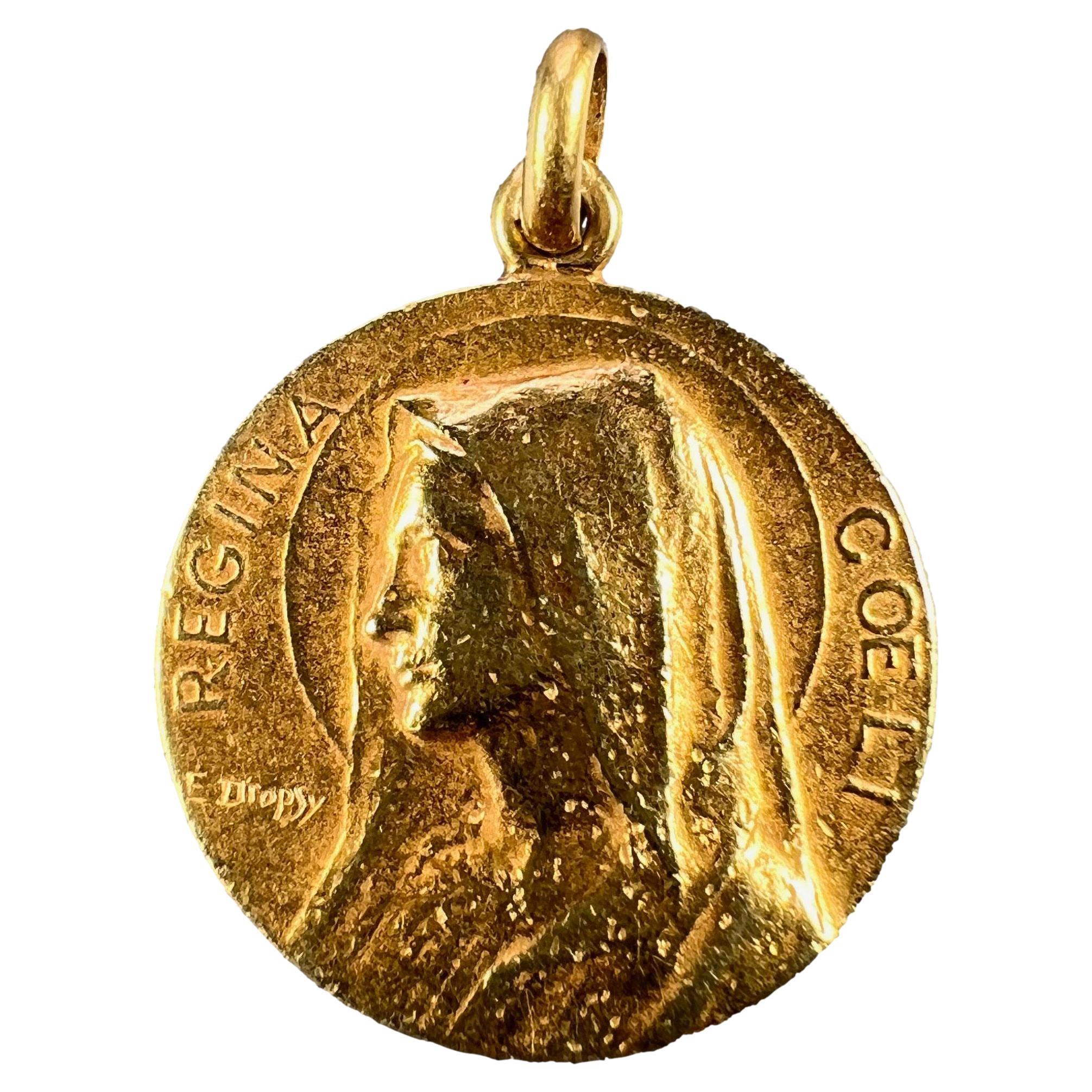 French Dropsy 18k Yellow Gold Virgin Mary Charm Pendant For Sale